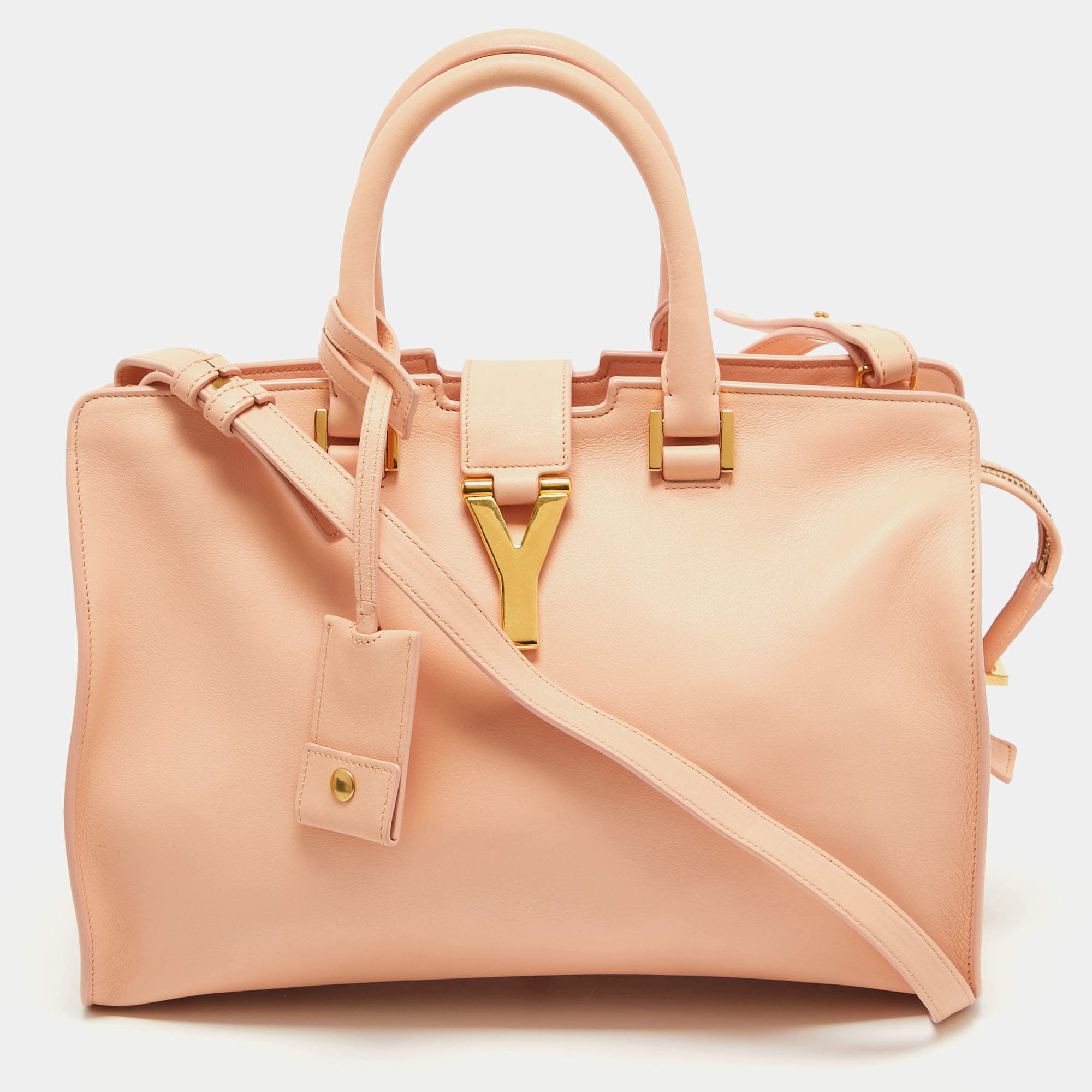 Saint Laurent Peach Leather Small Cabas Y-Ligne Tote