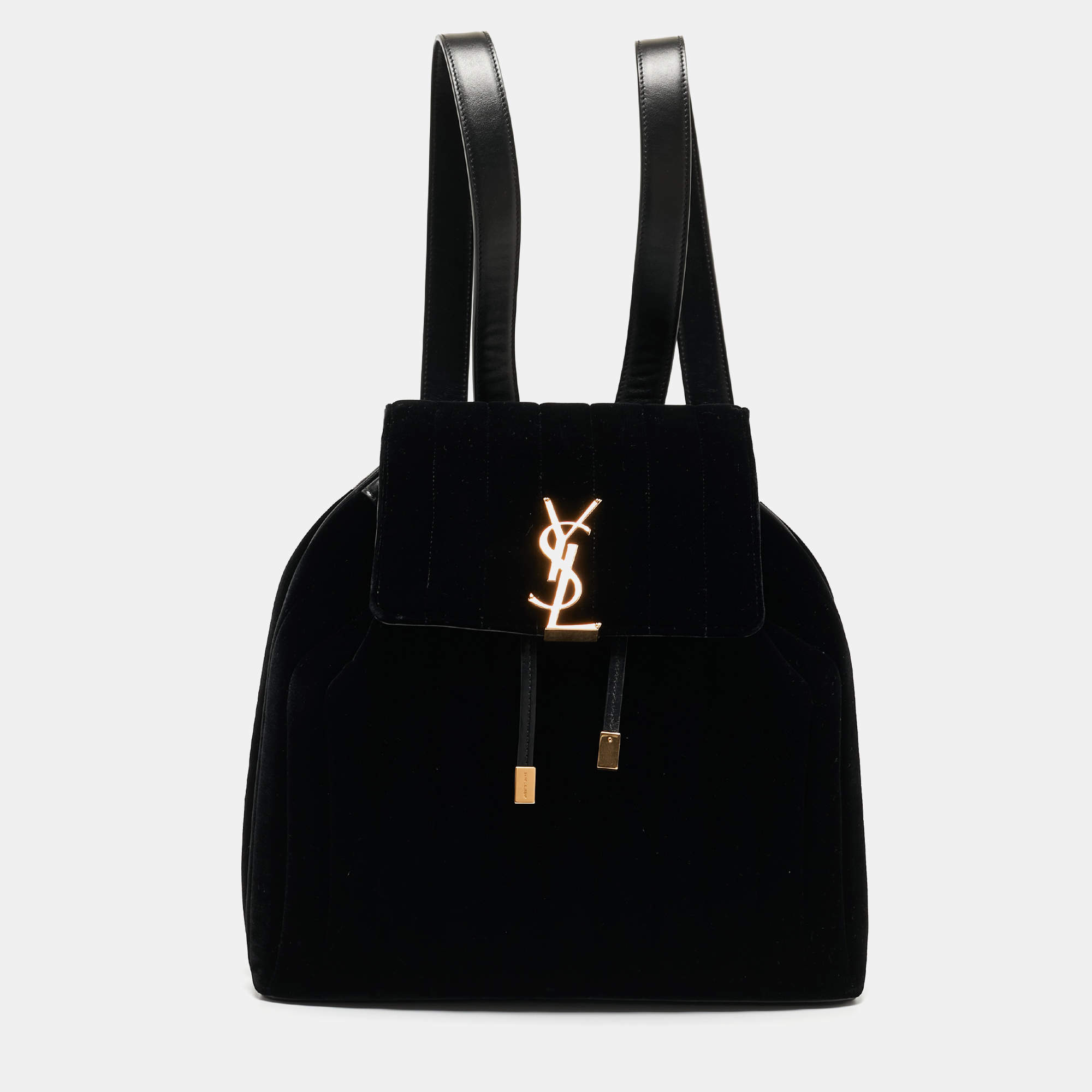 Saint Laurent Black Stripe Quilted Velvet and Leather Loulou Backpack