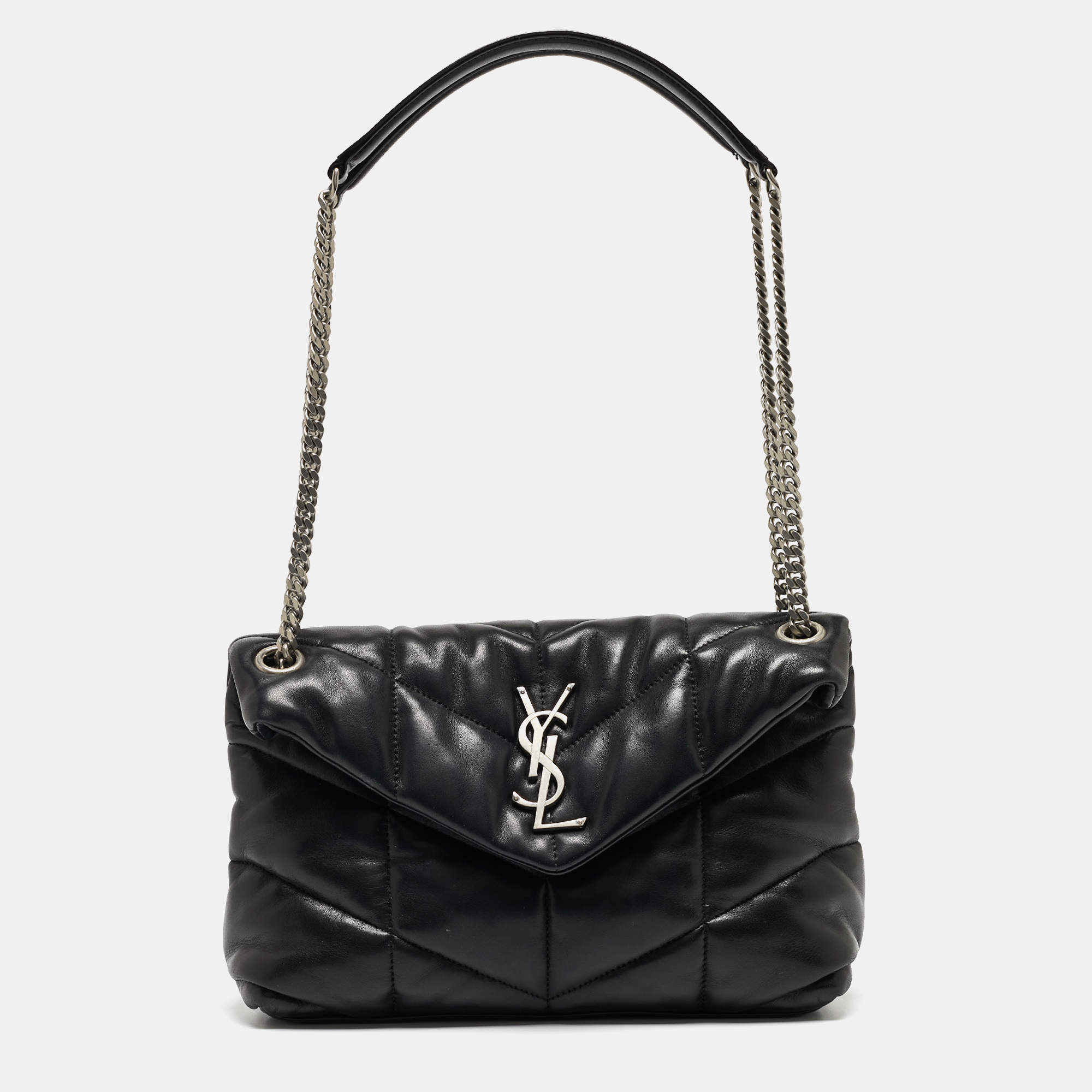 Pre Owned Saint Laurent Black Quilted Leather Small Loulou Puffer Shoulder Bag