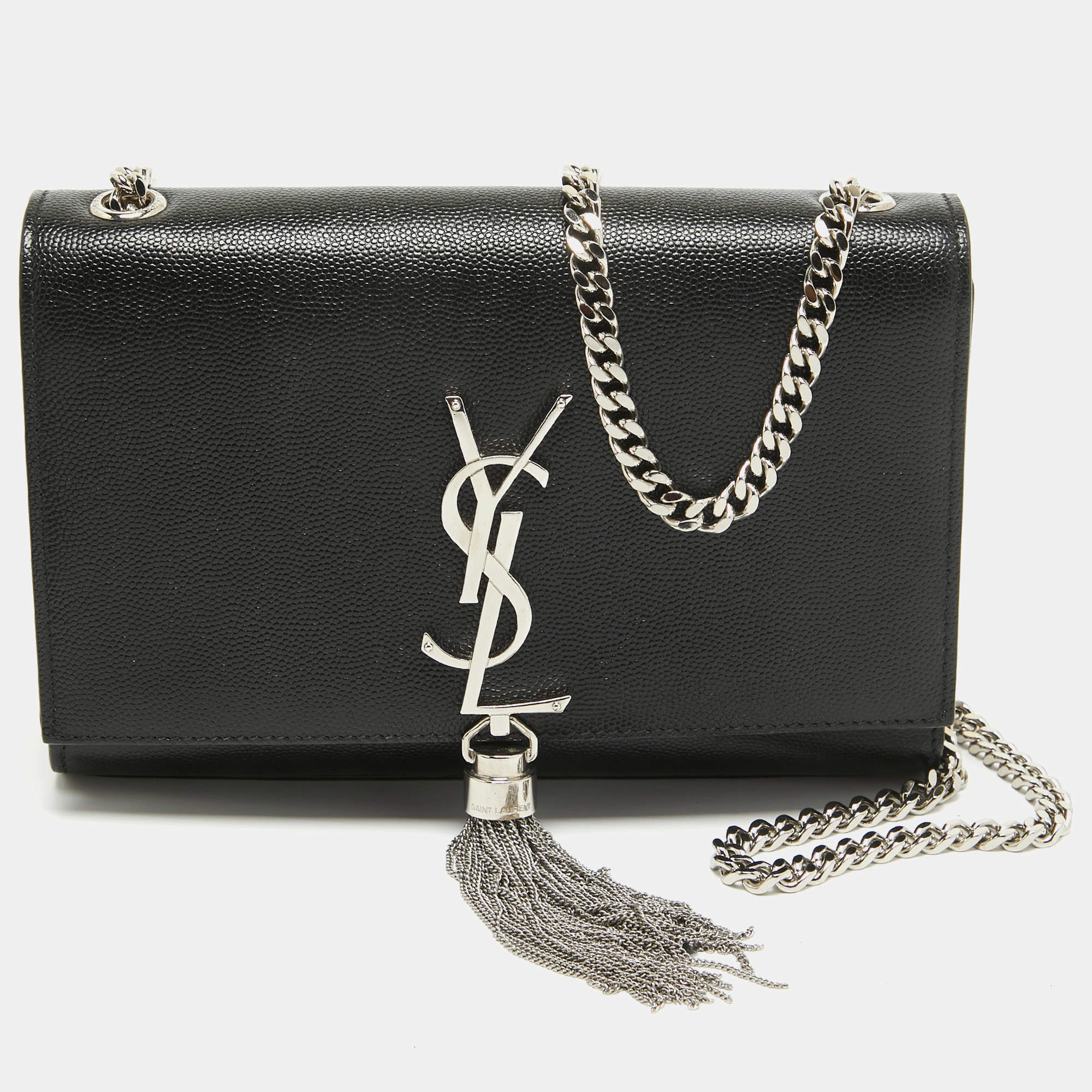 Pre Owned Saint Laurent Black Leather New Small Kate Wallet on Chain