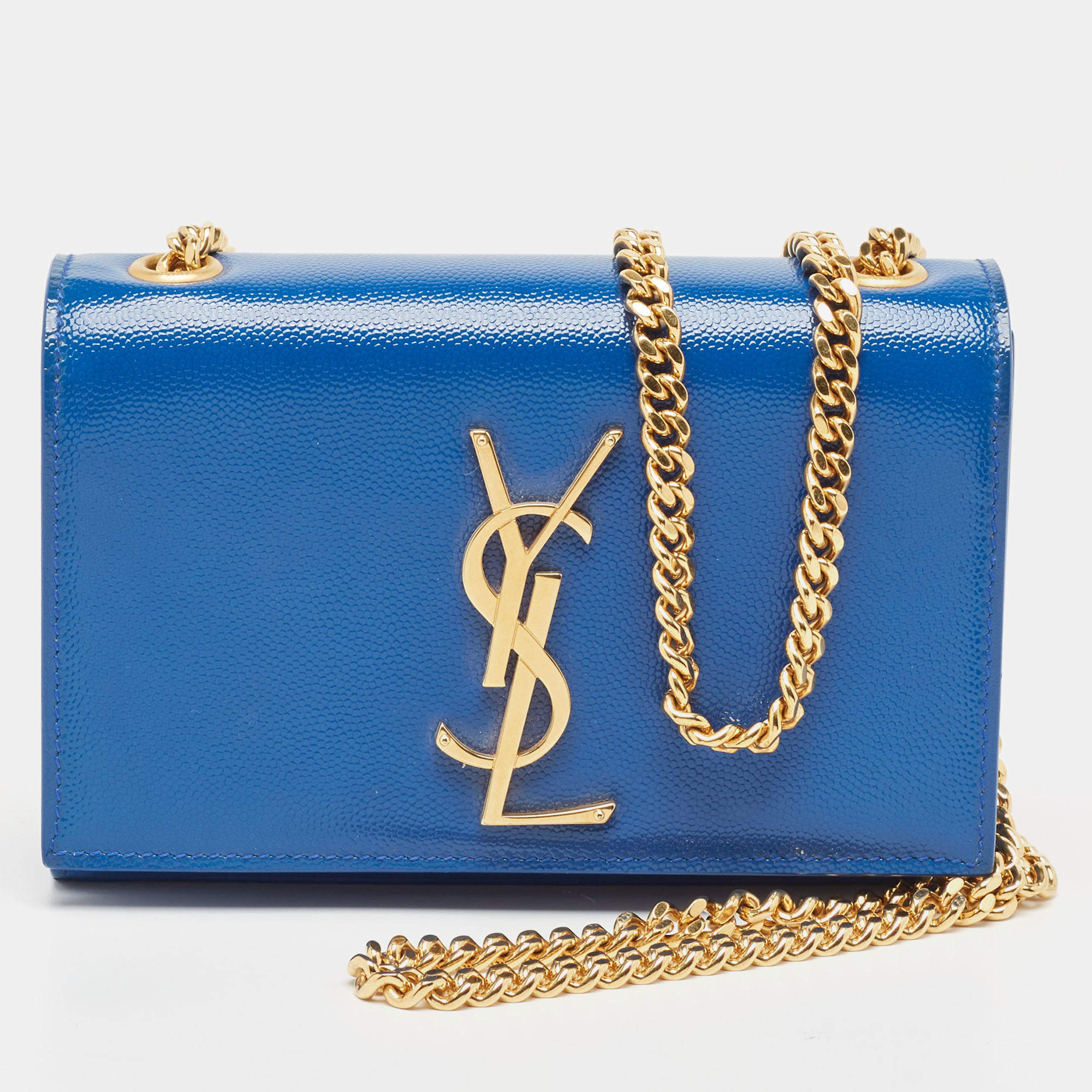 Saint Laurent Blue Leather Small Monogram Kate Chain Crossbody Bag