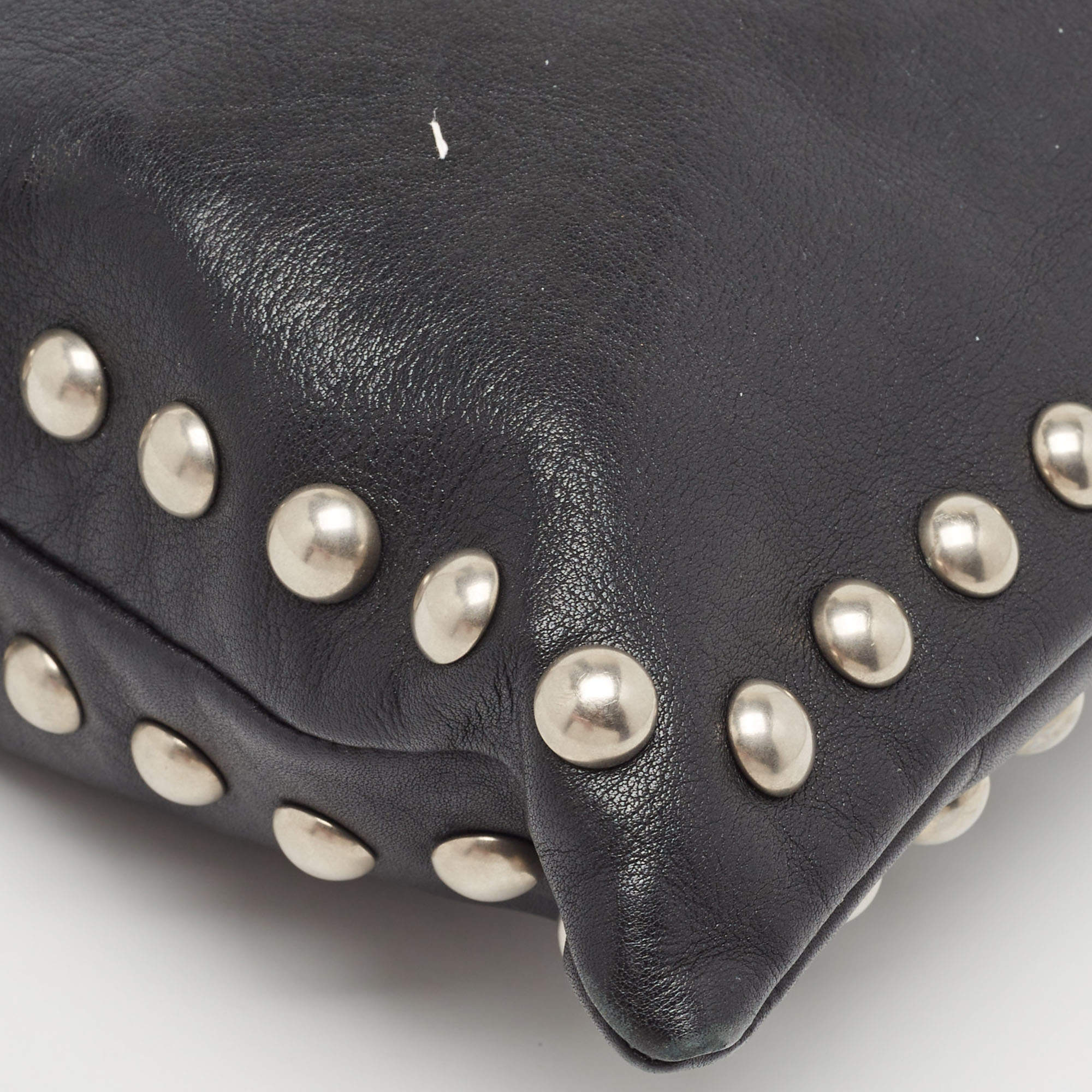 Pre Owned Saint Laurent Black Leather Monogram Flat Bucket Bag