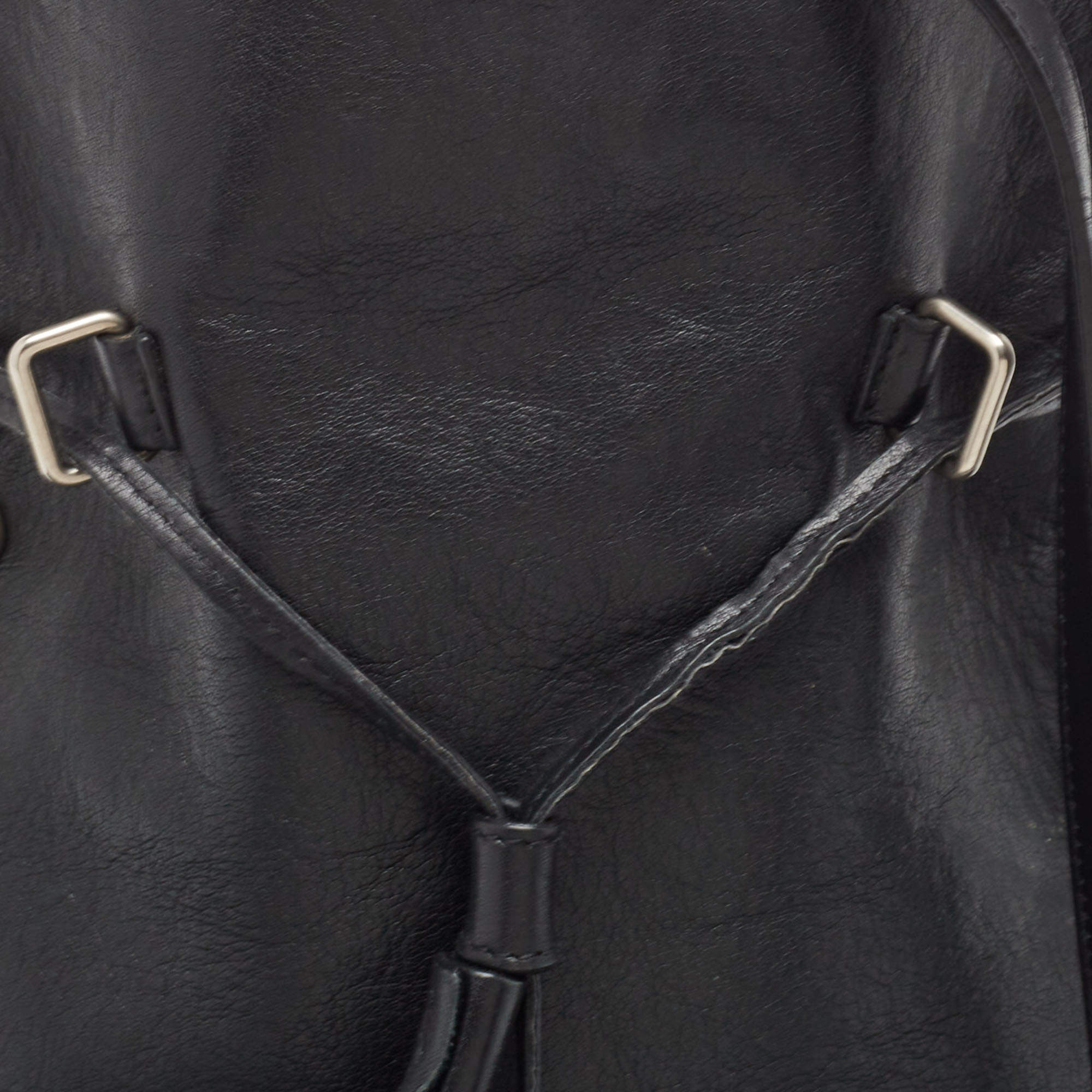 Pre Owned Saint Laurent Black Leather Monogram Flat Bucket Bag
