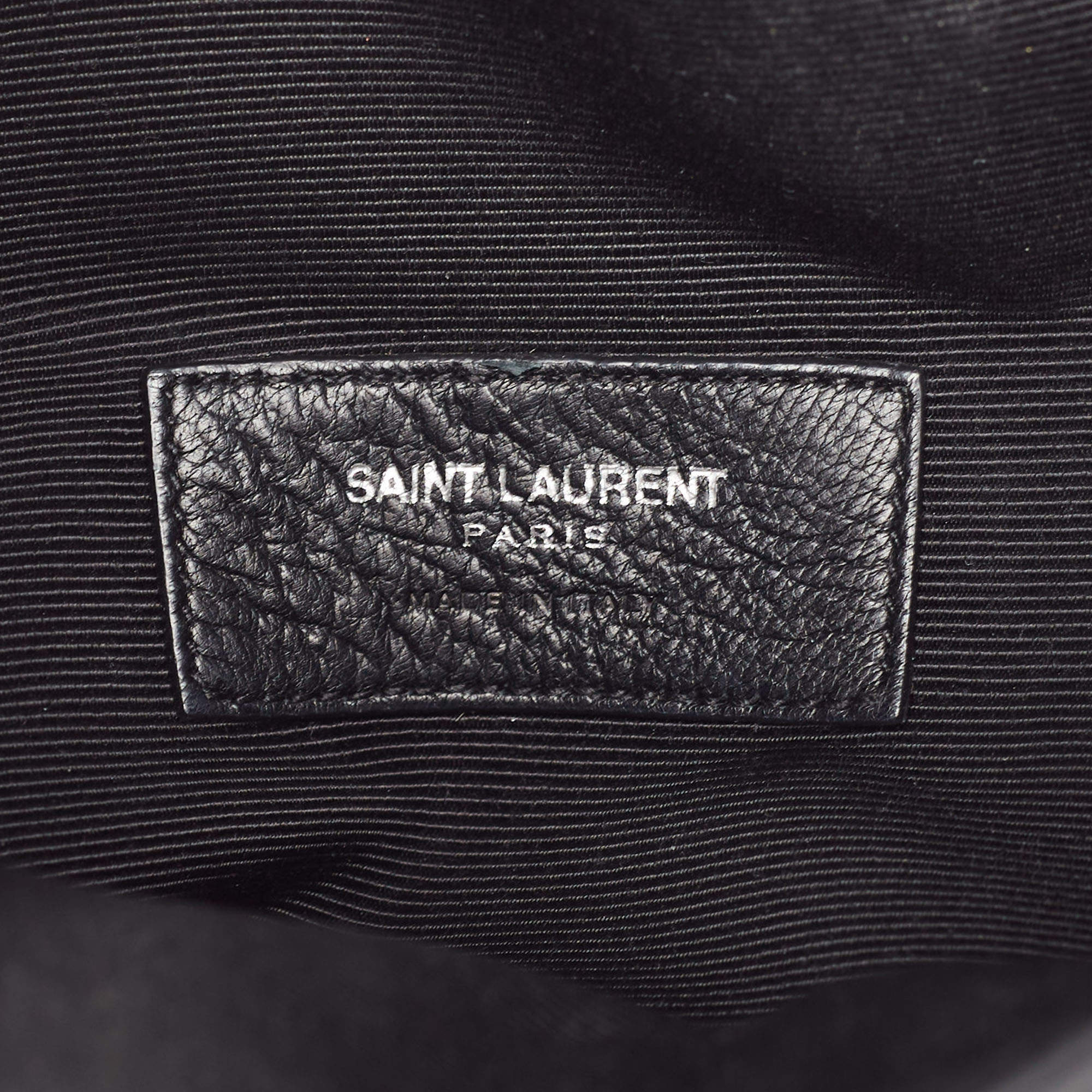 Pre Owned Saint Laurent Black Leather Monogram Flat Bucket Bag