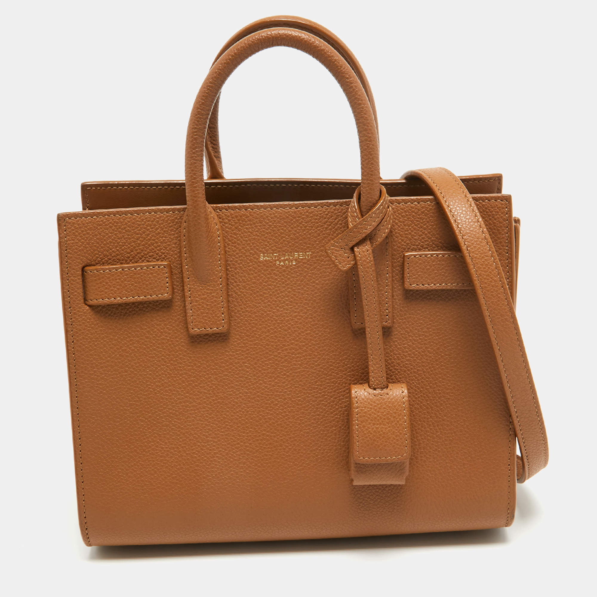 Pre Owned Saint Laurent Brown Leather Nano Classic Sac De Jour Tote