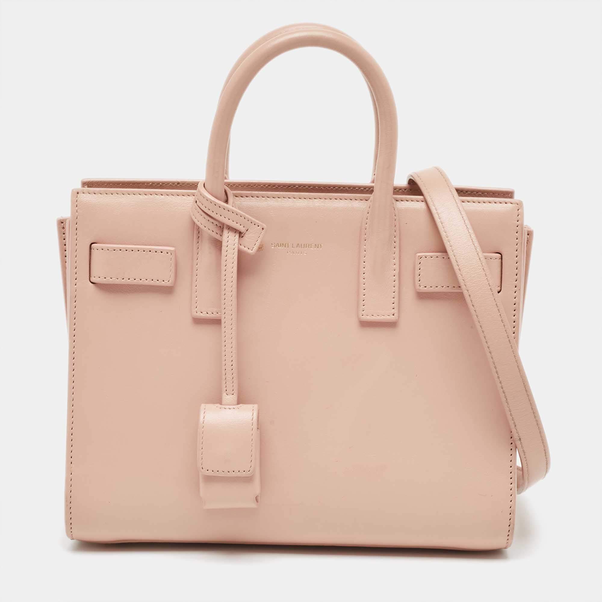 Pre Owned Saint Laurent Light Pink Leather Nano Classic Sac De Jour Tote