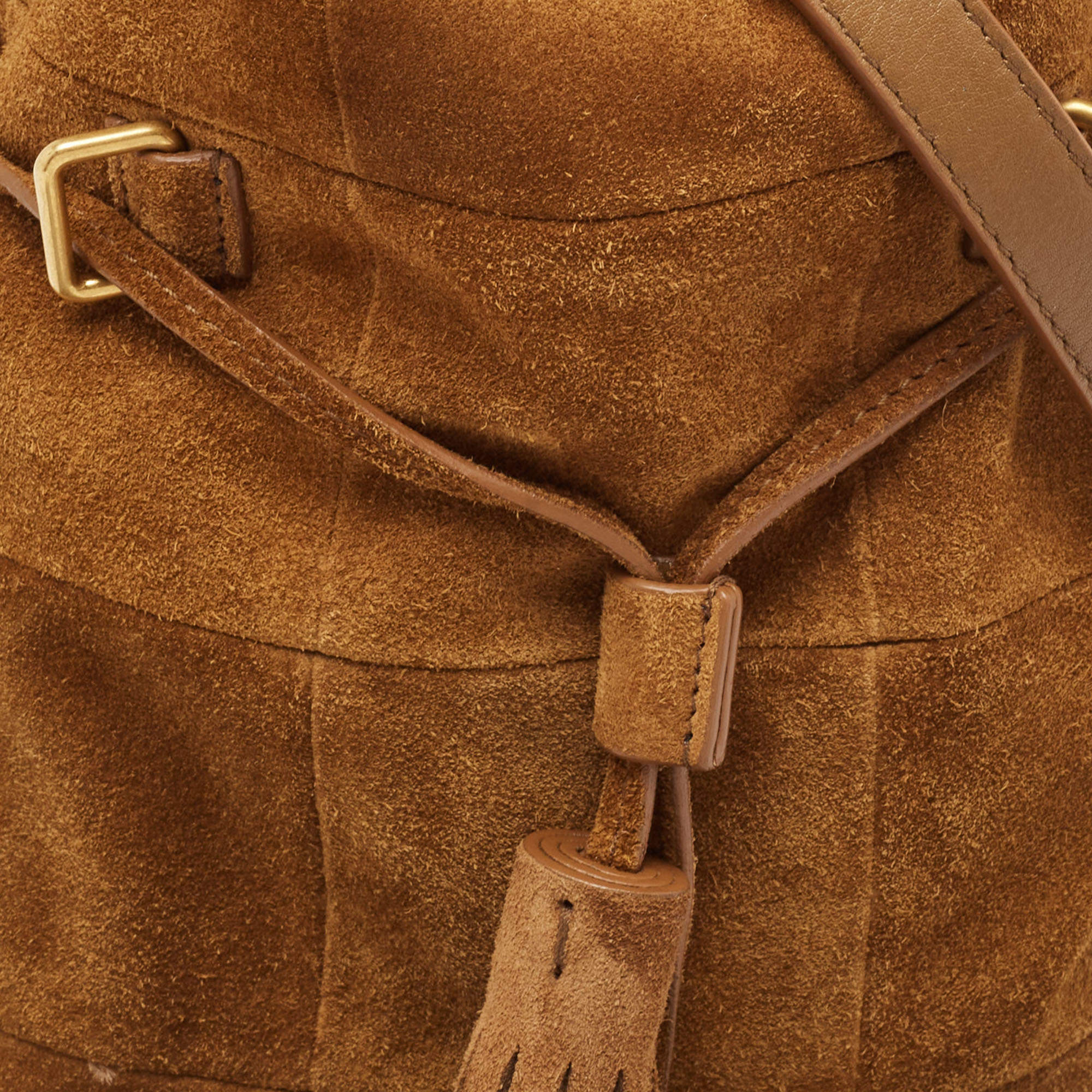 Pre Owned Saint Laurent Brown Suede and Leather Tassle Fringe Bucket Bag