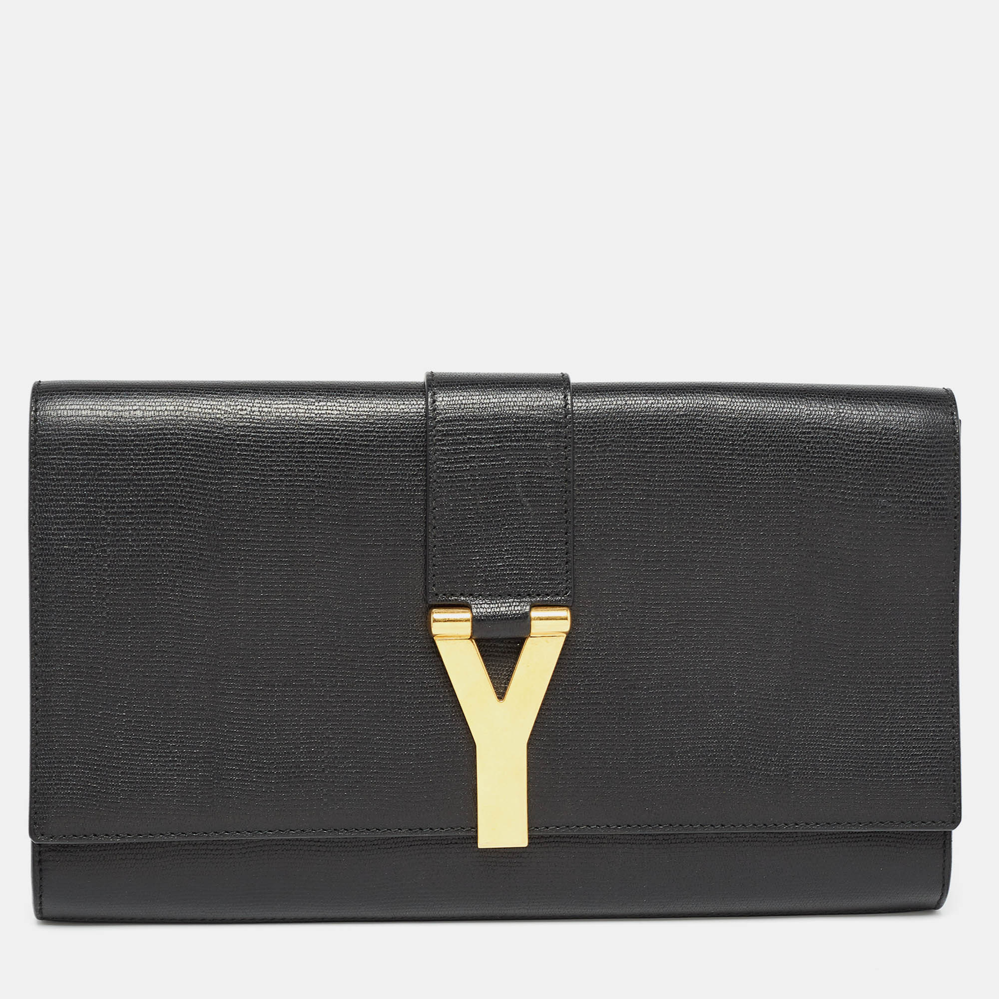 Pre Owned Saint Laurent Black Leather Y-Ligne Clutch