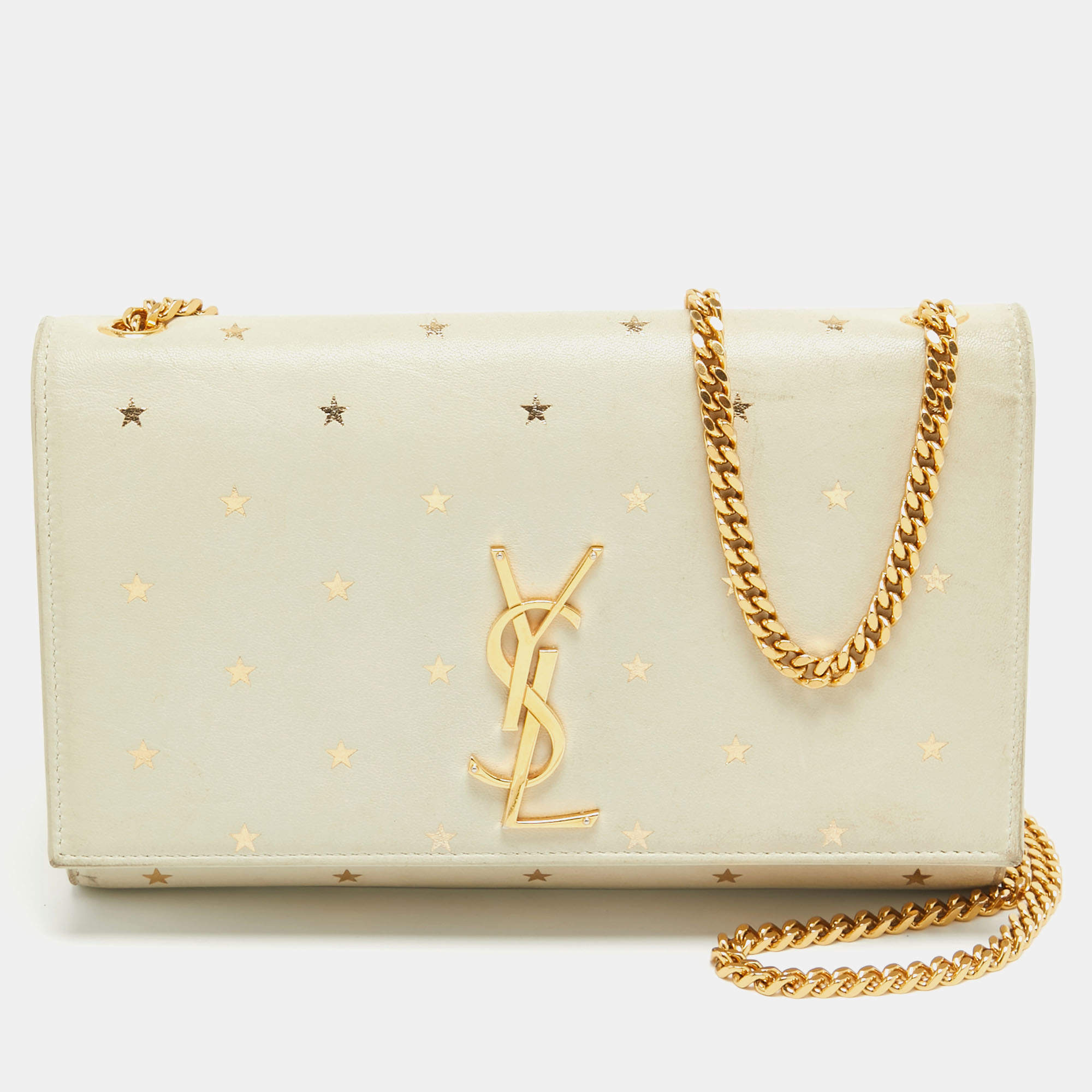 Pre Owned Saint Laurent Cream Leather Medium Kate Star Shoulder Bag