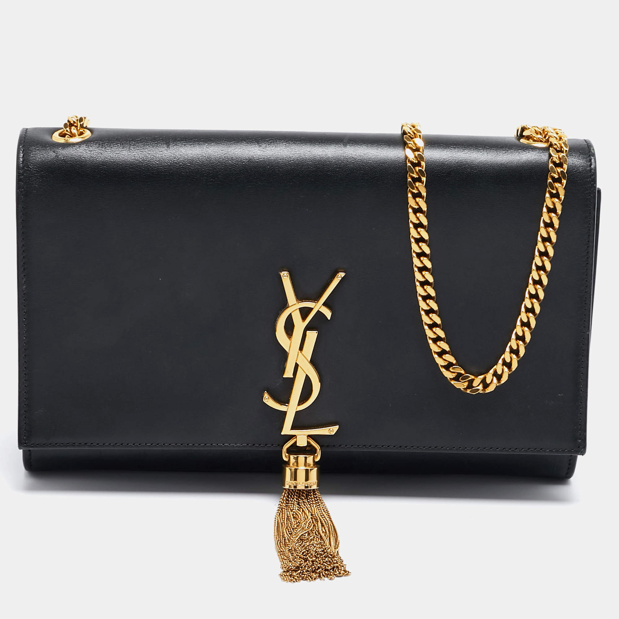 Pre Owned Saint Laurent Black Leather Kate Tassel Shoulder Bag