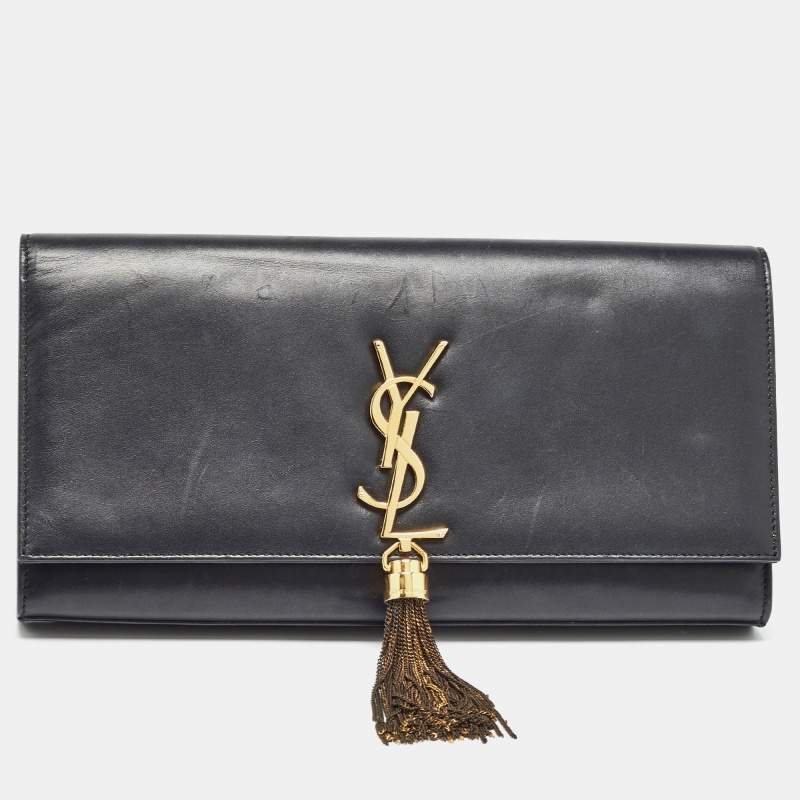 Pre Owned Saint Laurent Black Leather Kate Tassel Clutch