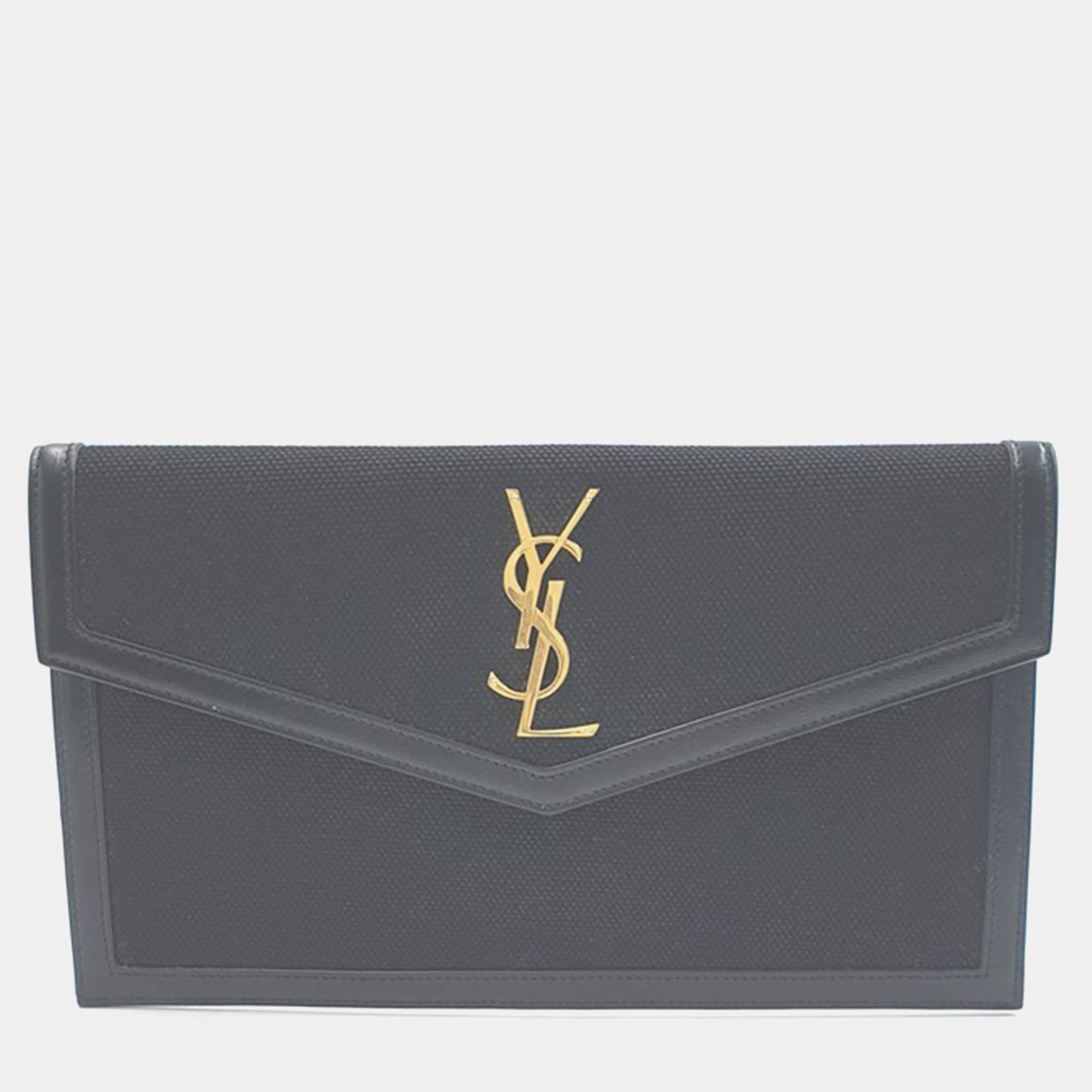 Saint Laurent Paris Black Fabric/Leather Uptown Clutch Bag