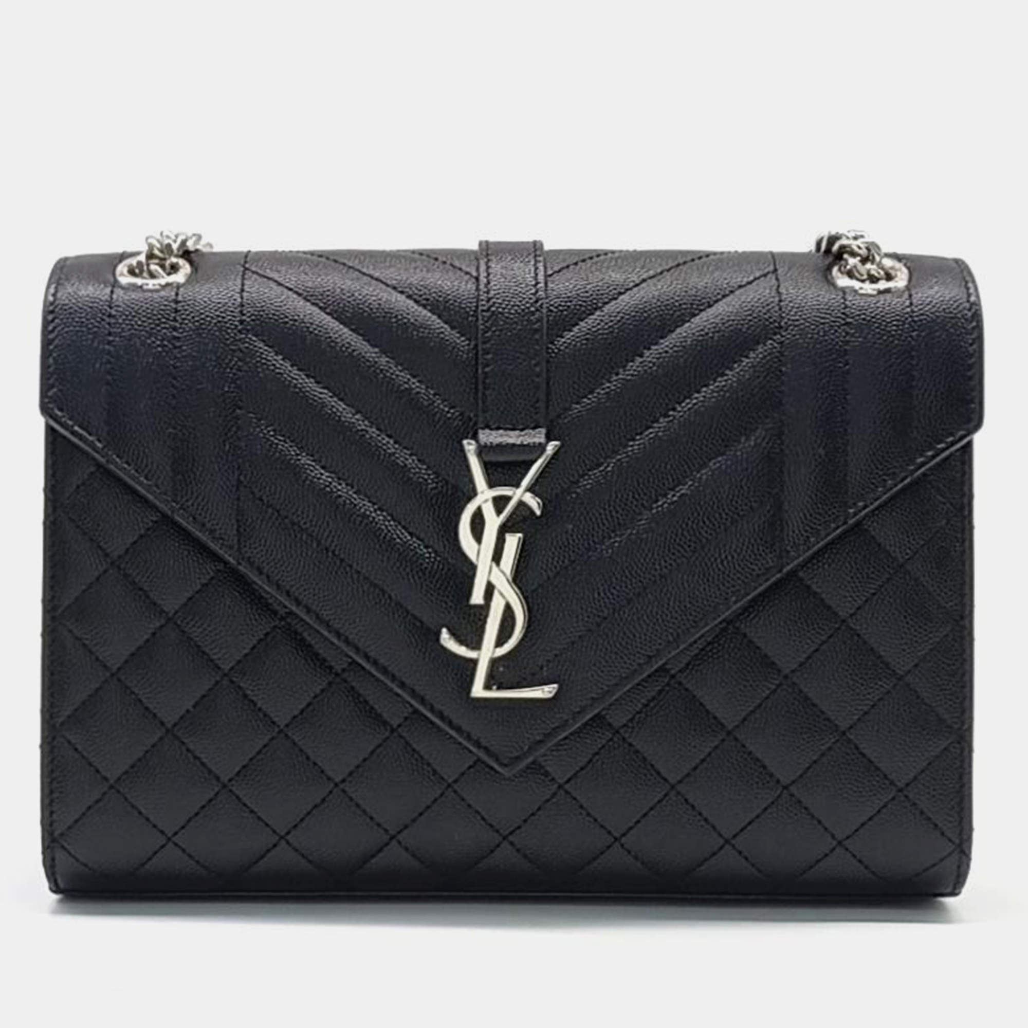 Saint Laurent Paris Black Leather Envelope Chain Crossbody Bag