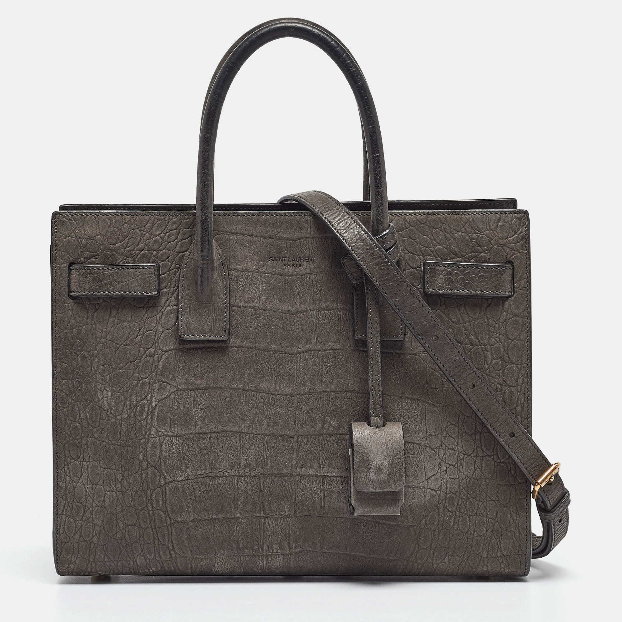 Saint Laurent Grey Croc Embossed Leather Baby Classic Sac De Jour Tote