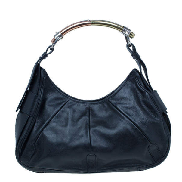 Pre Owned Saint Laurent Paris Black Leather Small Hobo