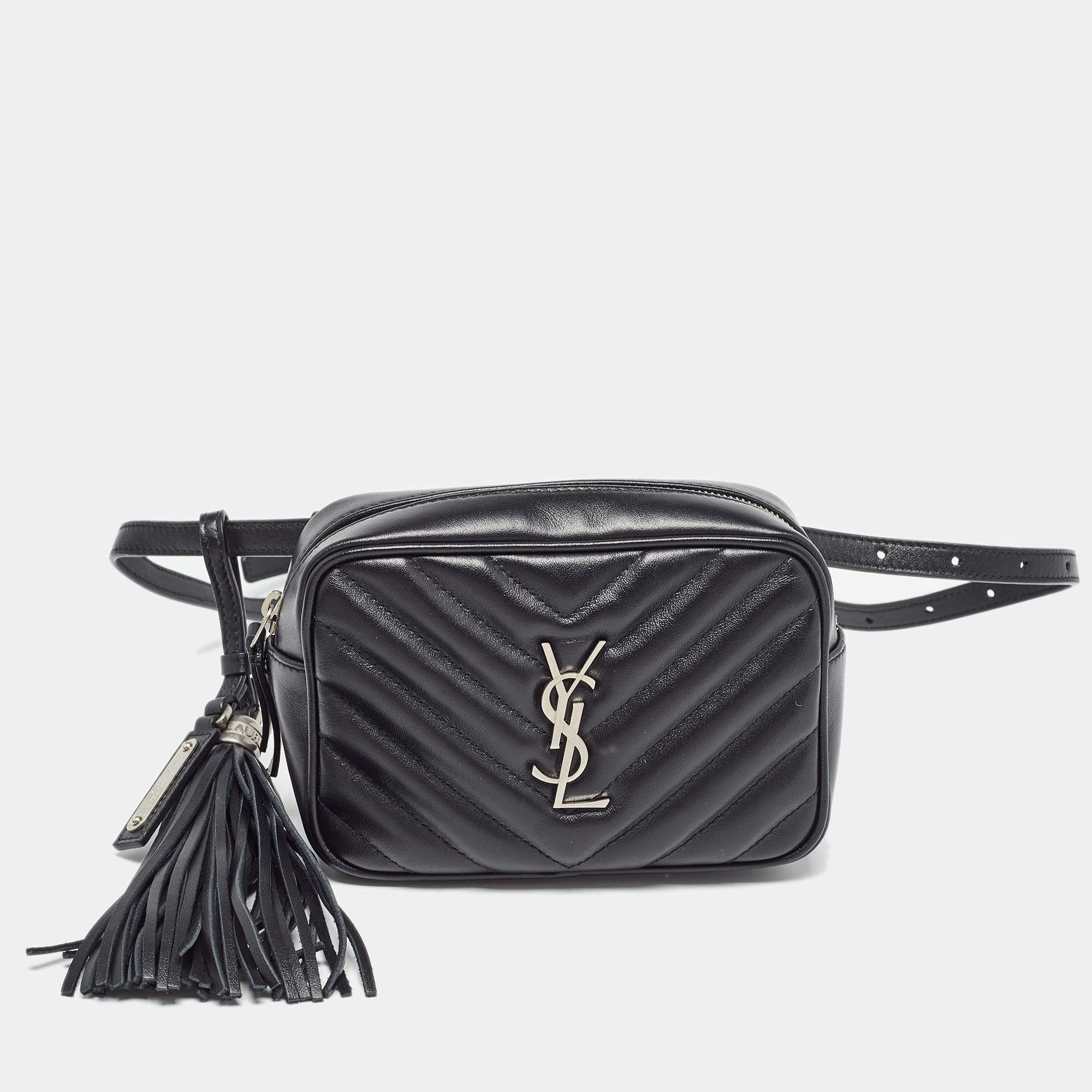 Pre Owned Saint Laurent Black Matelassé Leather Lou Belt Bag