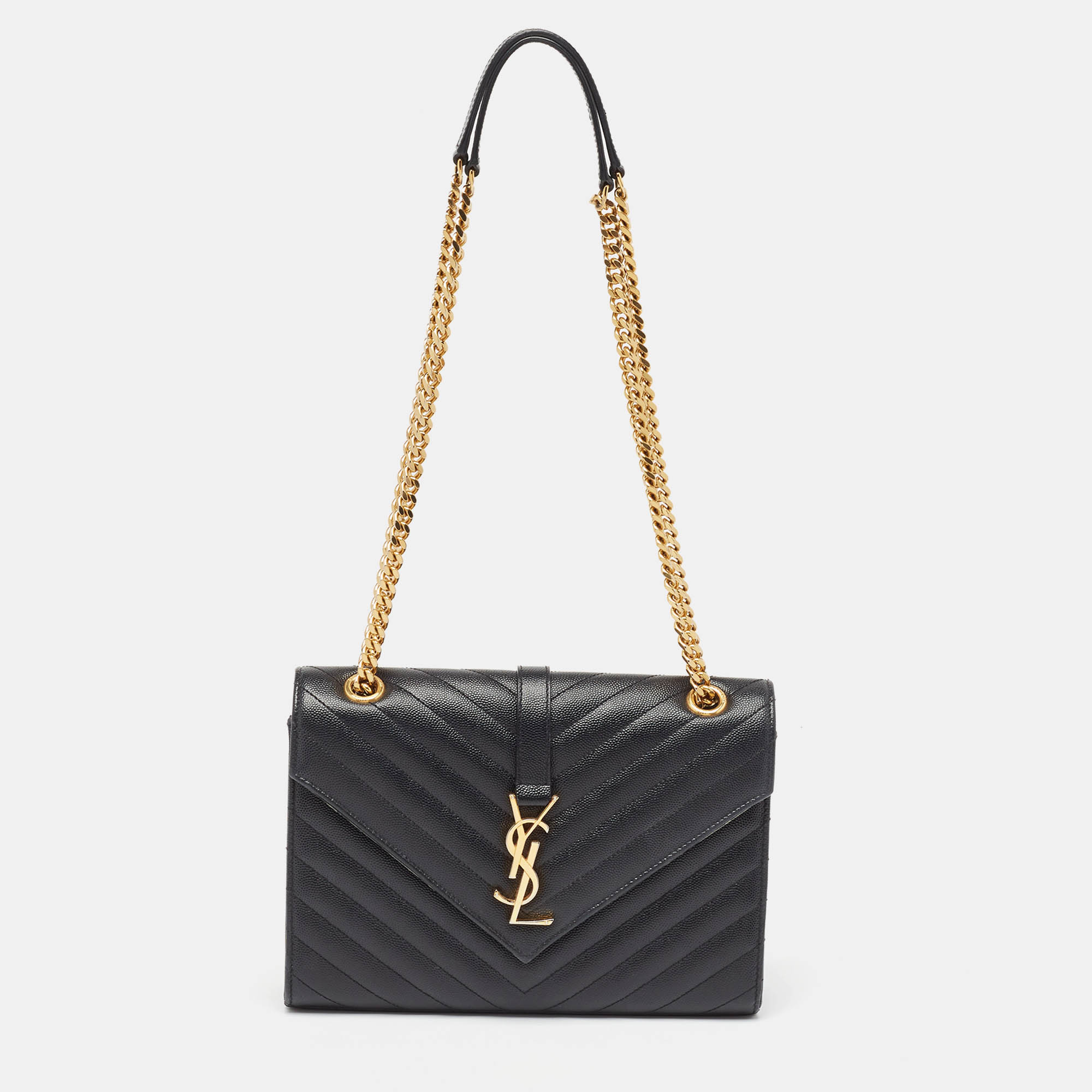 Saint Laurent Black Matelasse Leather Medium Cassandre Flap Bag