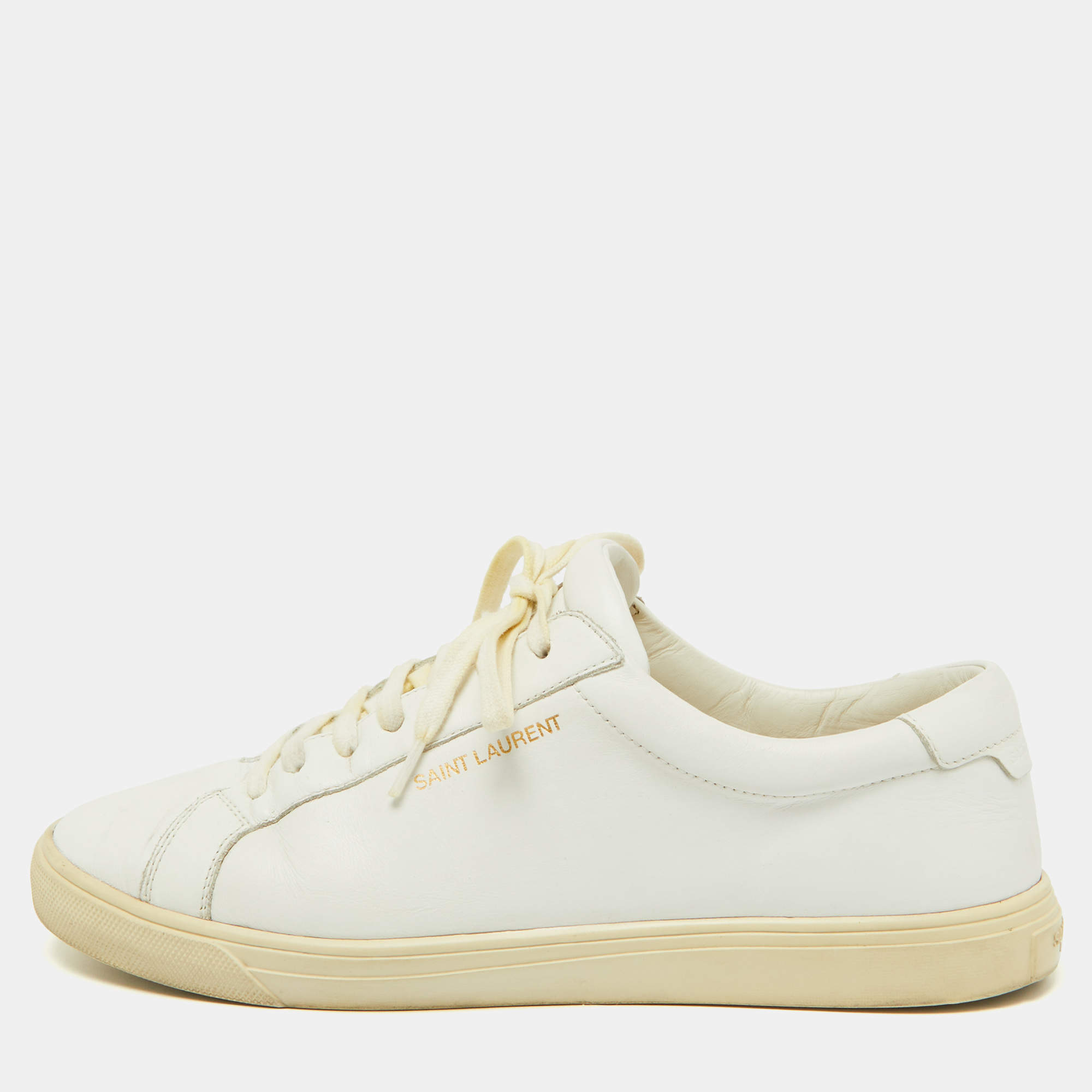 Pre Owned Saint Laurent Paris White Leather Court Classic Low Top Sneakers Size 38.5