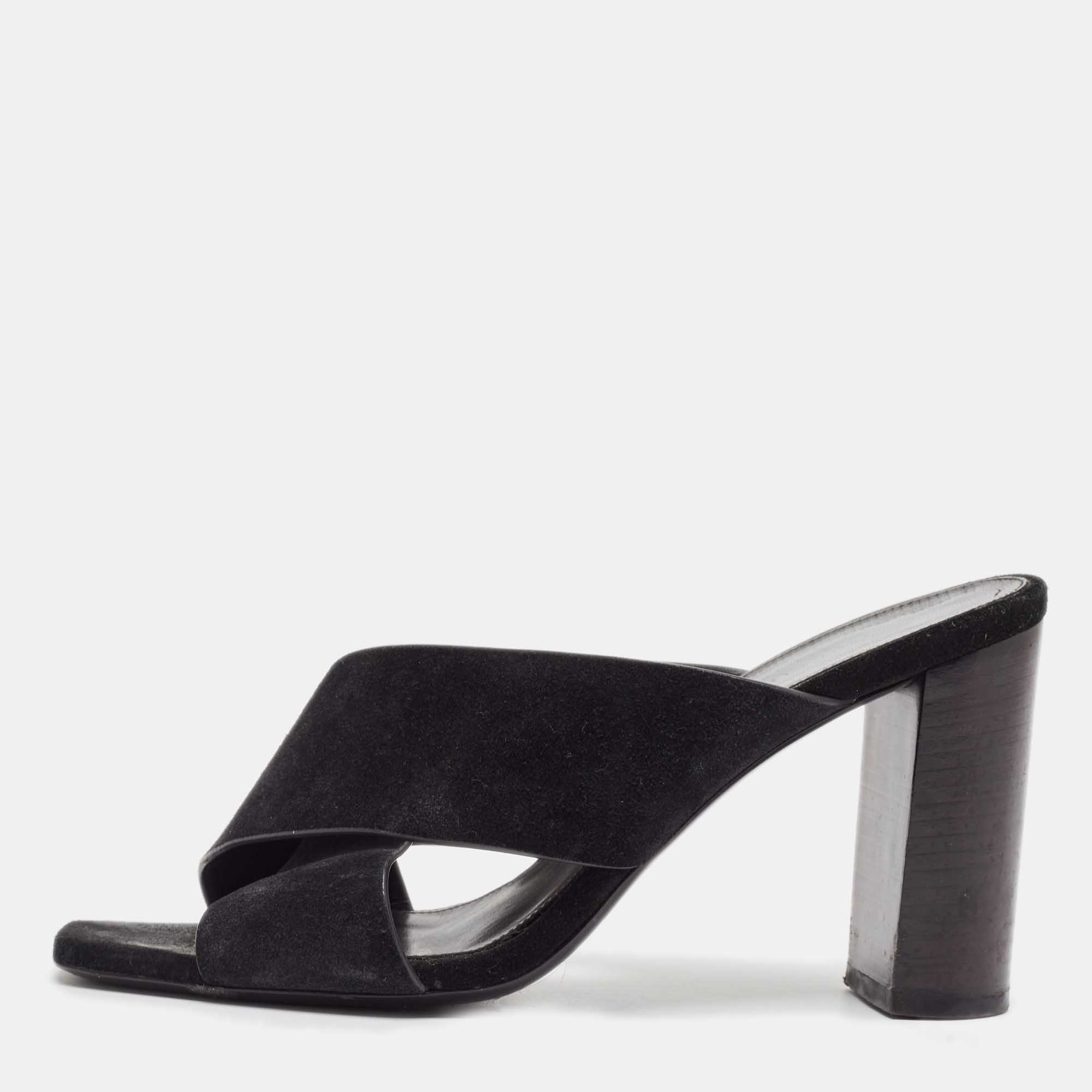 Saint Laurent Black Suede Loulou Slide Sandals Size 37.5