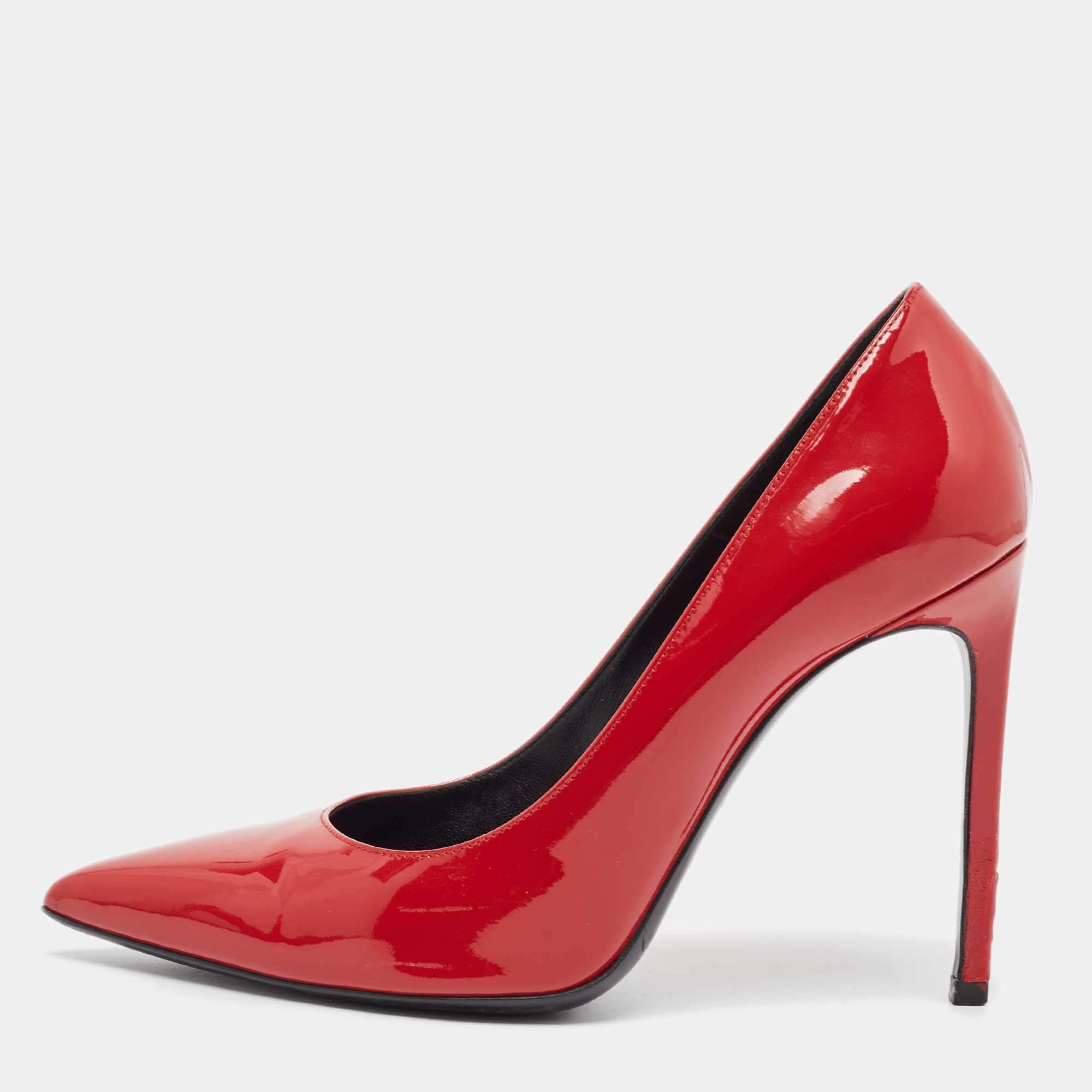 Pre Owned Saint Laurent Red Patent Leather Anja Pumps Size 39