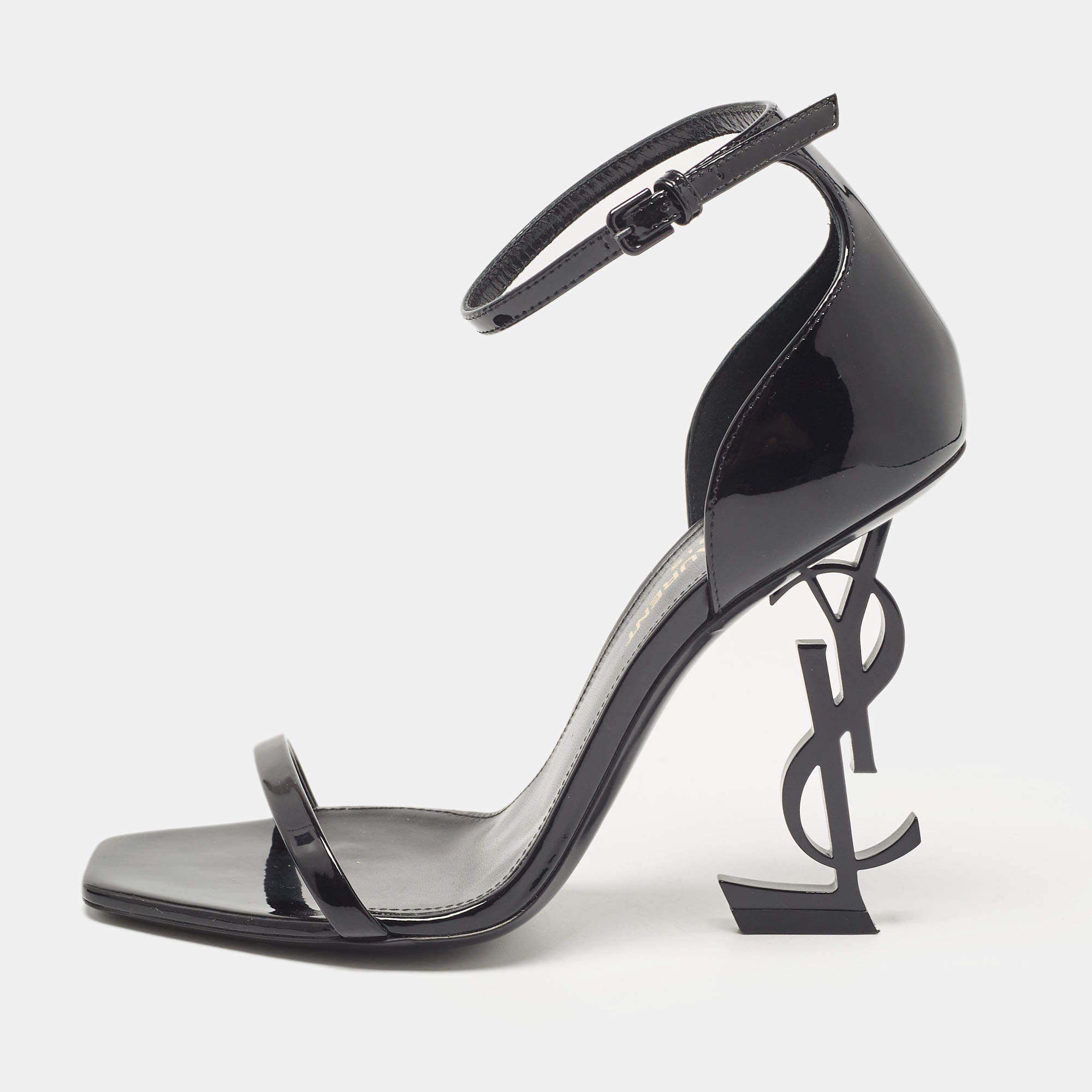 Pre Owned Saint Laurent Black Patent Leather Opyum Sandals Size 35