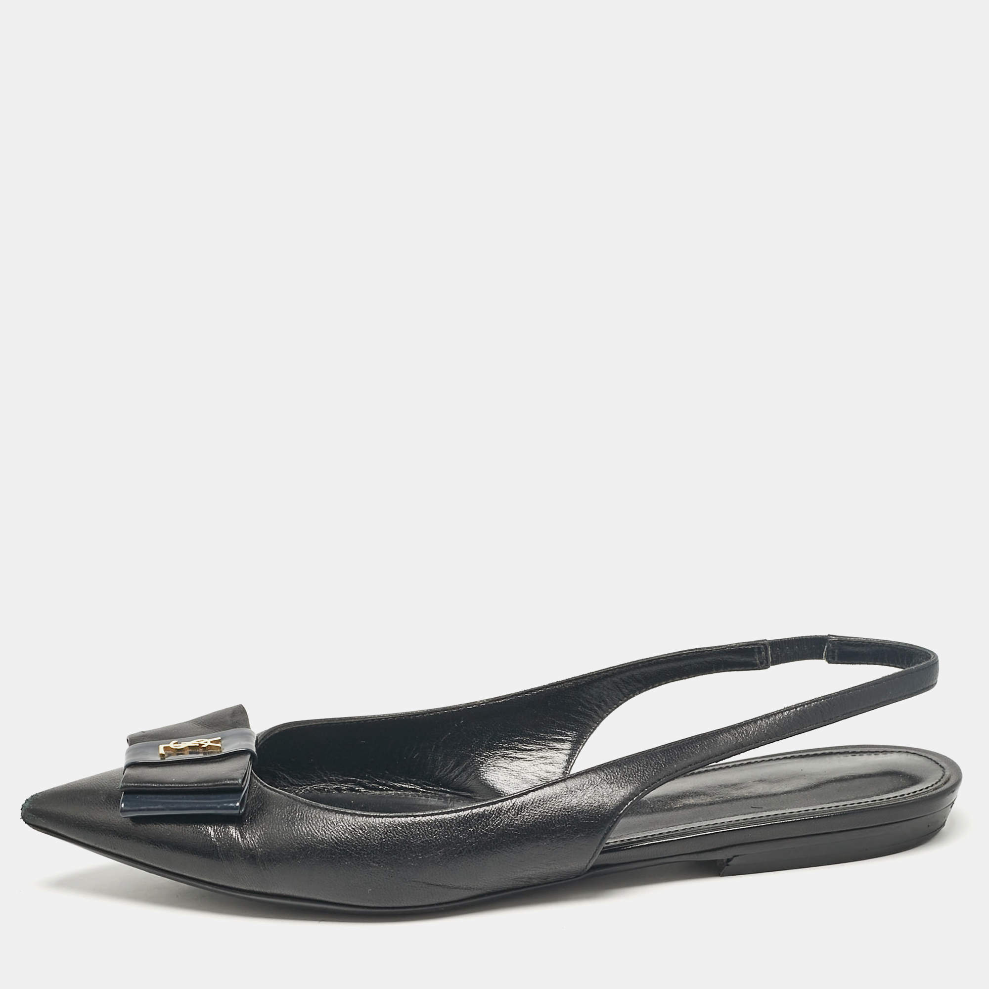 Pre Owned Saint Laurent Black Leather Anais Slingback Flats Size 37