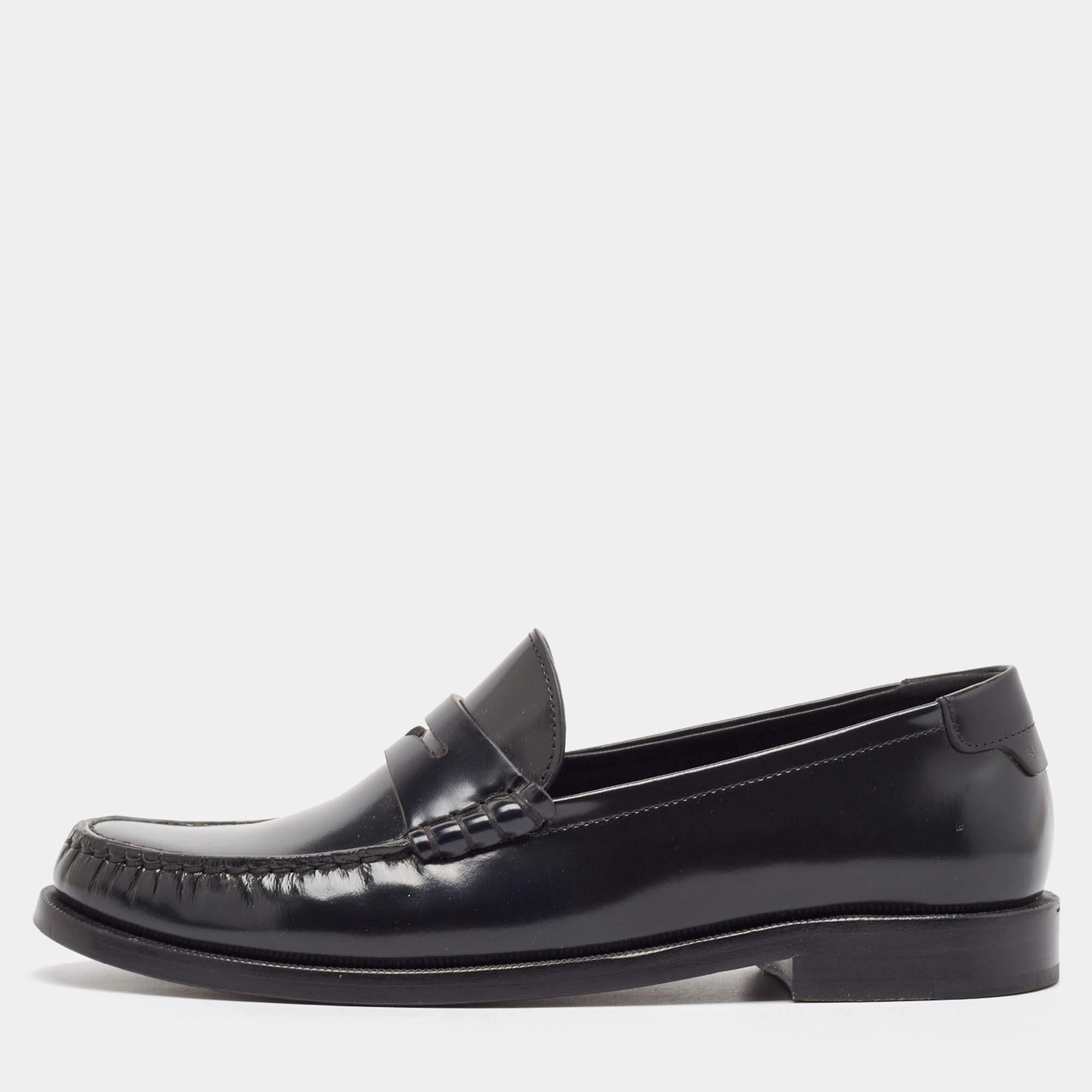 Saint Laurent Black Leather Slip On Loafers Size 38