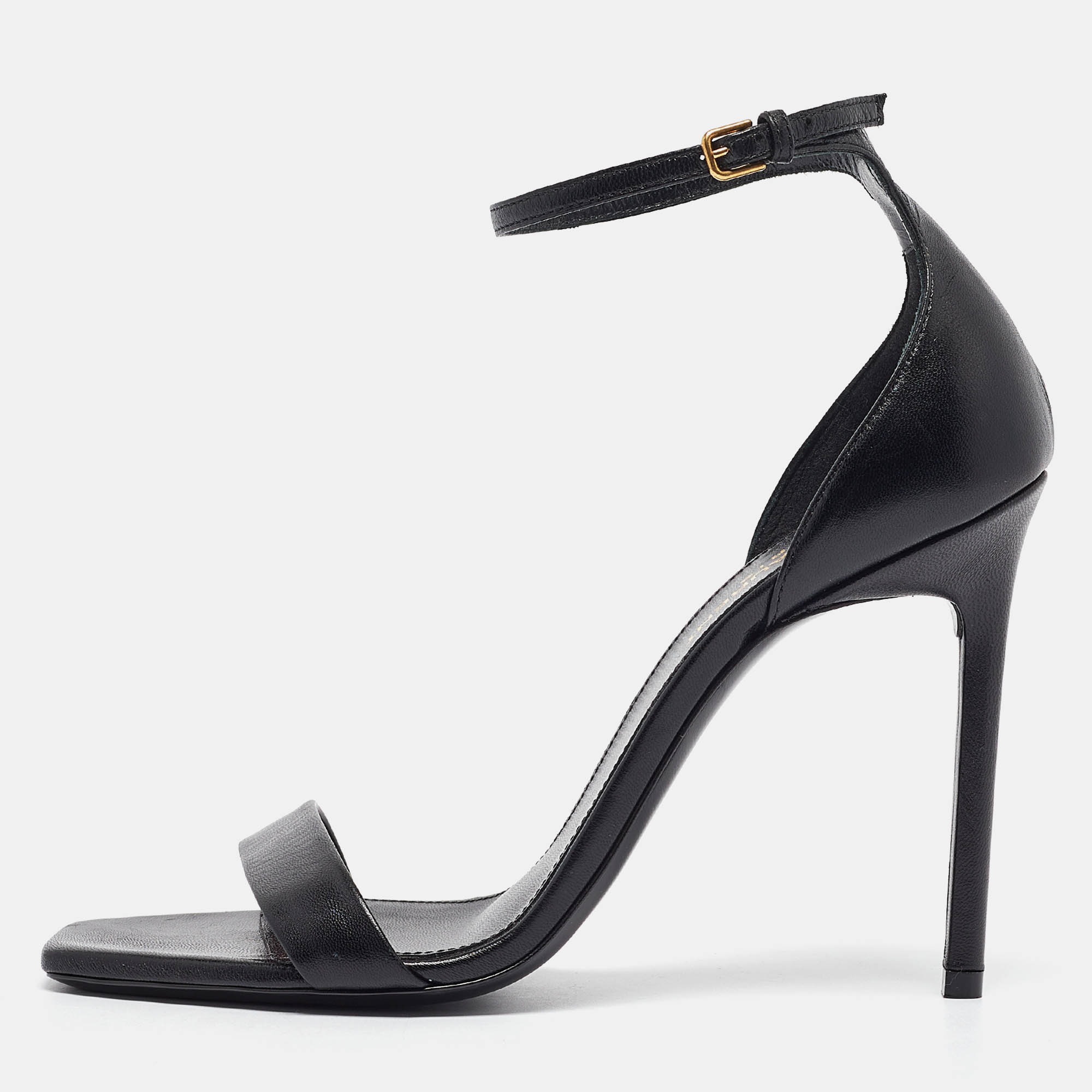 Saint Laurent Black Leather Jane Ankle Strap Sandals Size 38