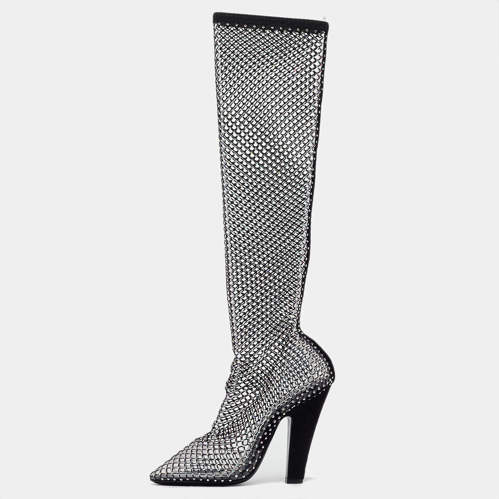 Saint Laurent Paris Black Mesh and PVC Mid Calf Boots Size 37
