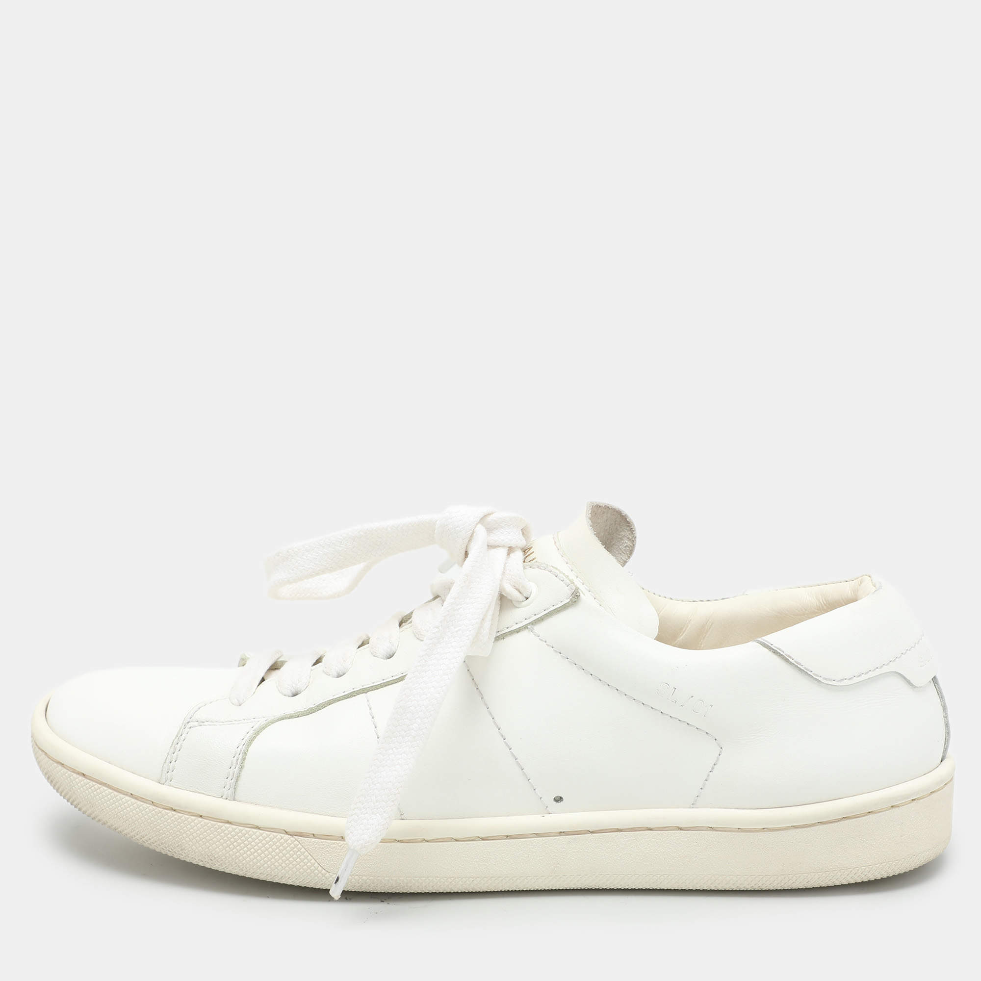 Pre Owned Saint Laurent White Leather Low Top Sneakers Size 34