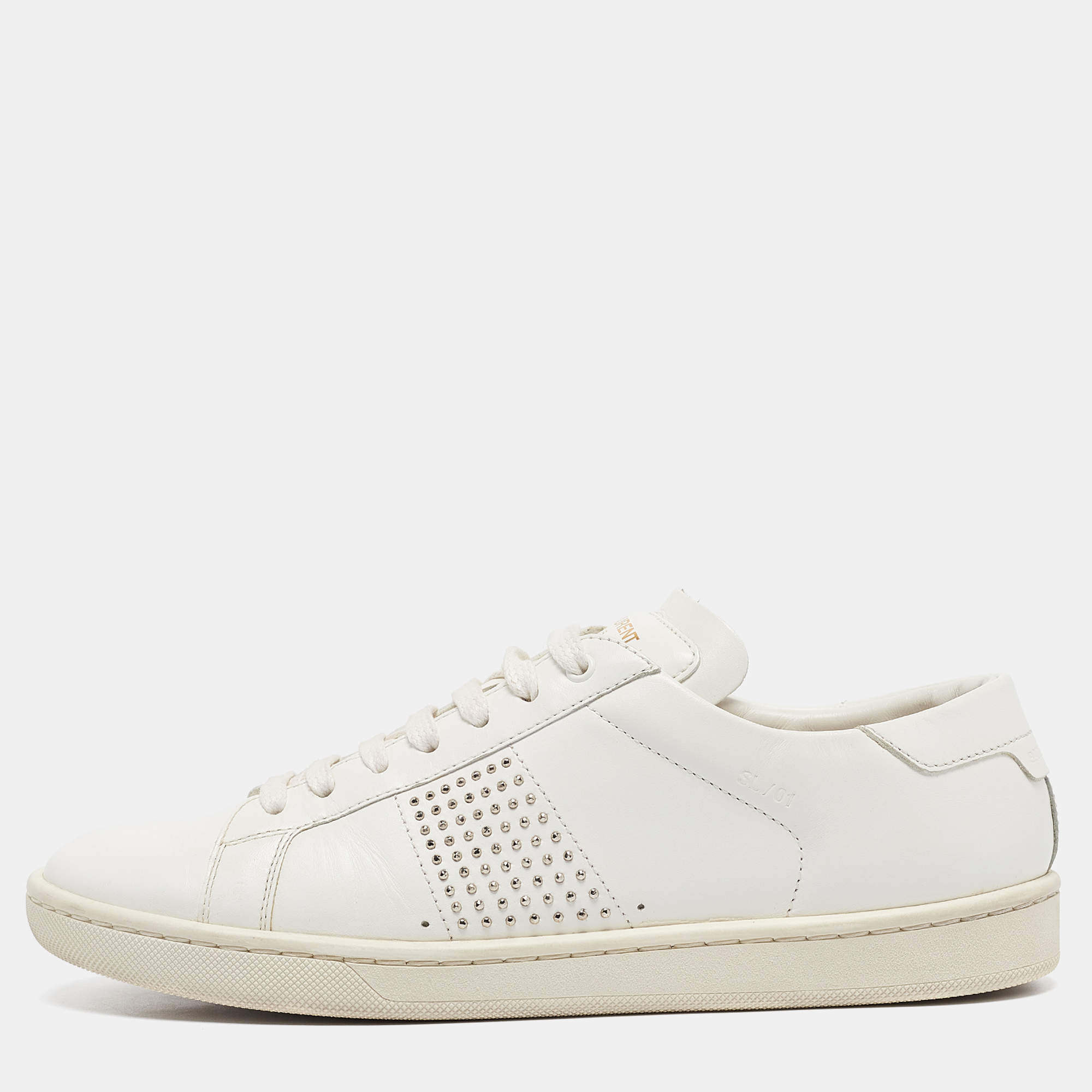 Saint Laurent White Leather Lace Up Sneakers Size 36