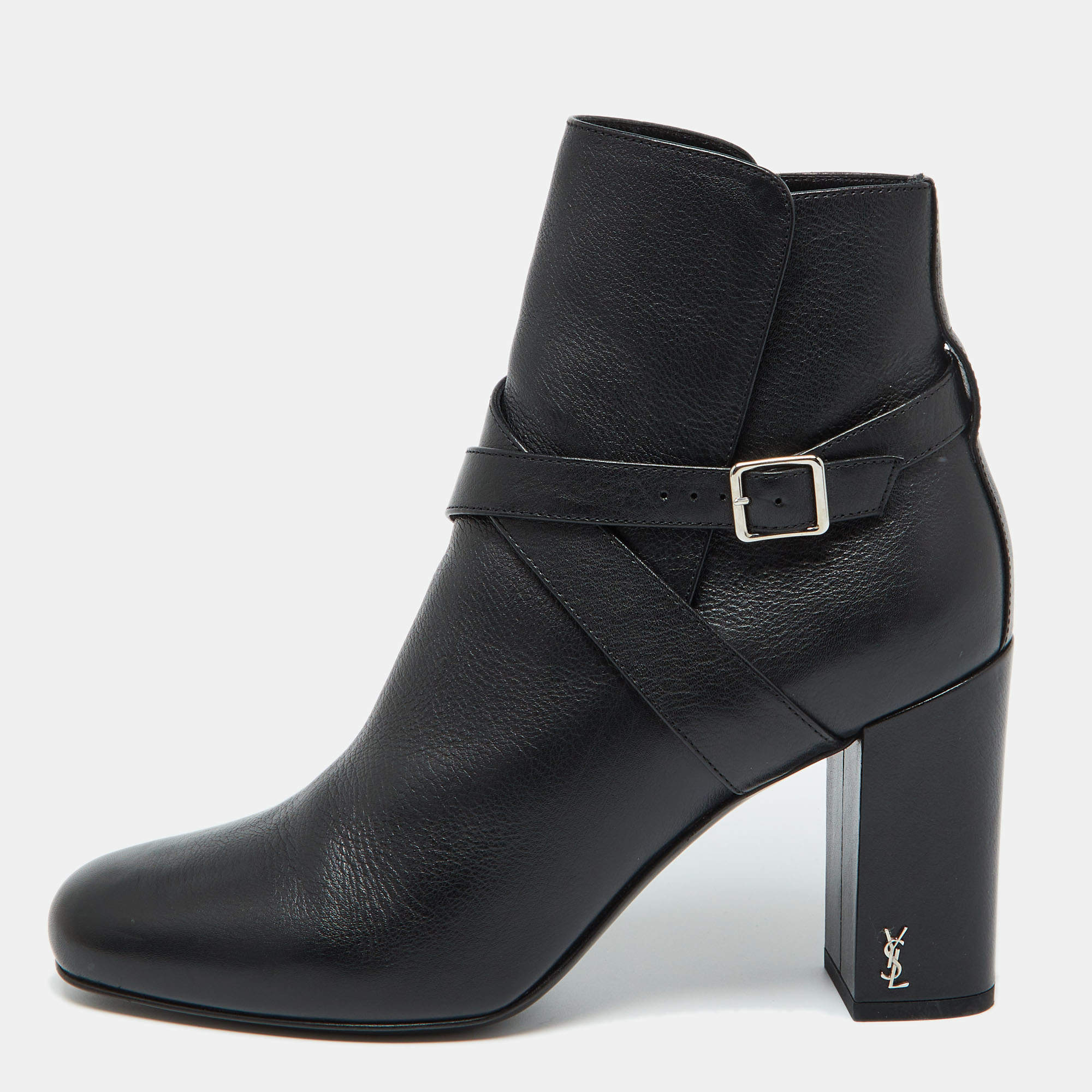 Saint Laurent Black Leather Ankle Length Boots Size 39