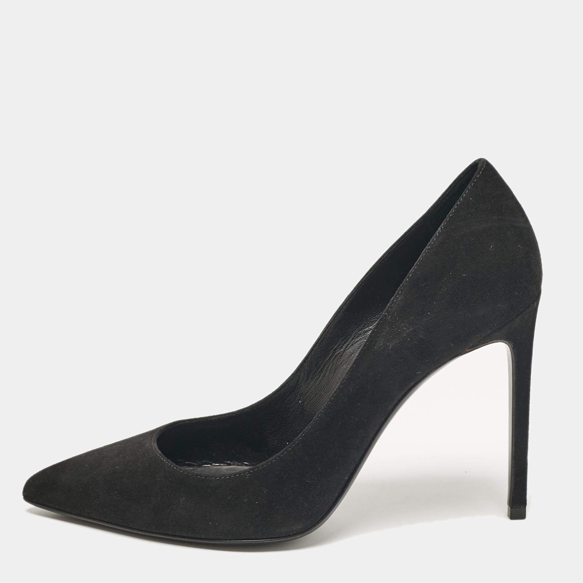 مملوكة مسبقًا Saint Laurent Black Suede Anja Pointed Toe Pumps Size 36