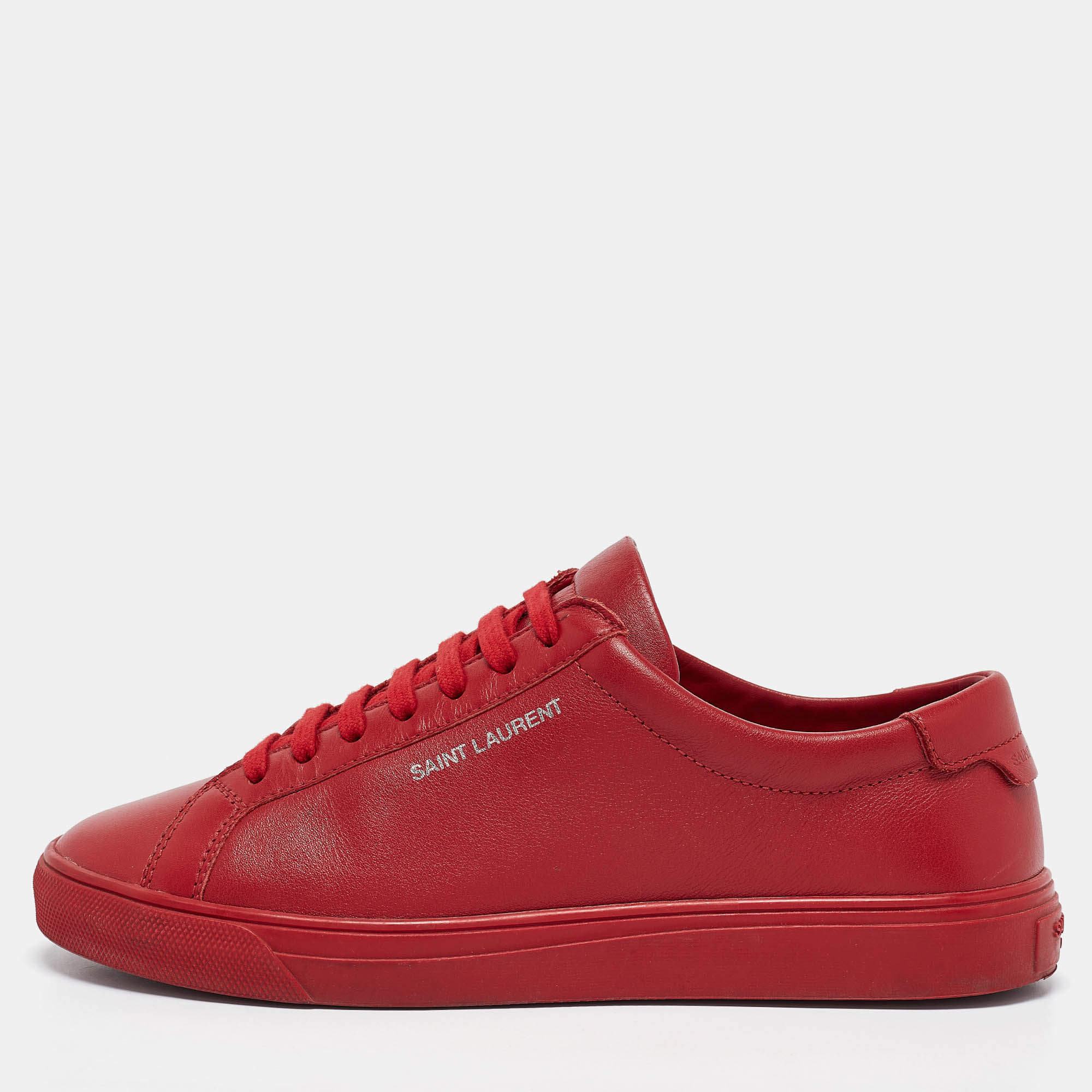 Saint Laurent Red Leather Court Classic Lace Up Sneakers Size 36