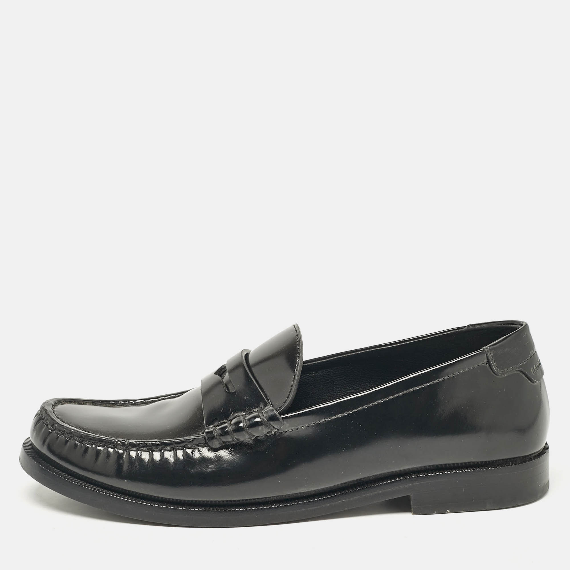 Pre Owned Saint Laurent Black Patent Leather Penny Loafers Size 36