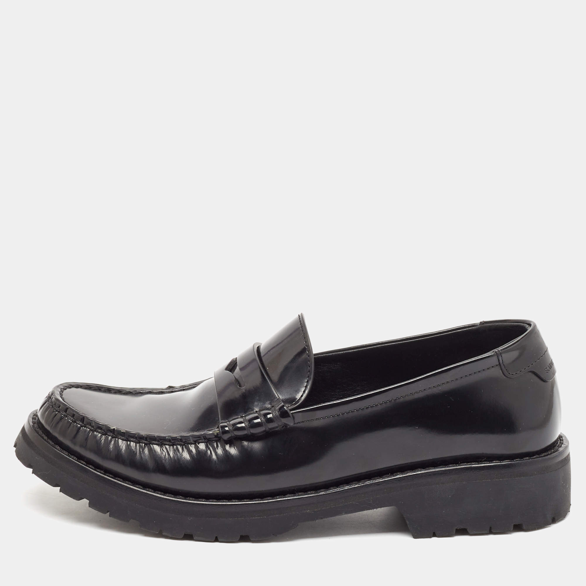 Pre Owned Saint Laurent Black Leather Penny Loafers Size 38.5