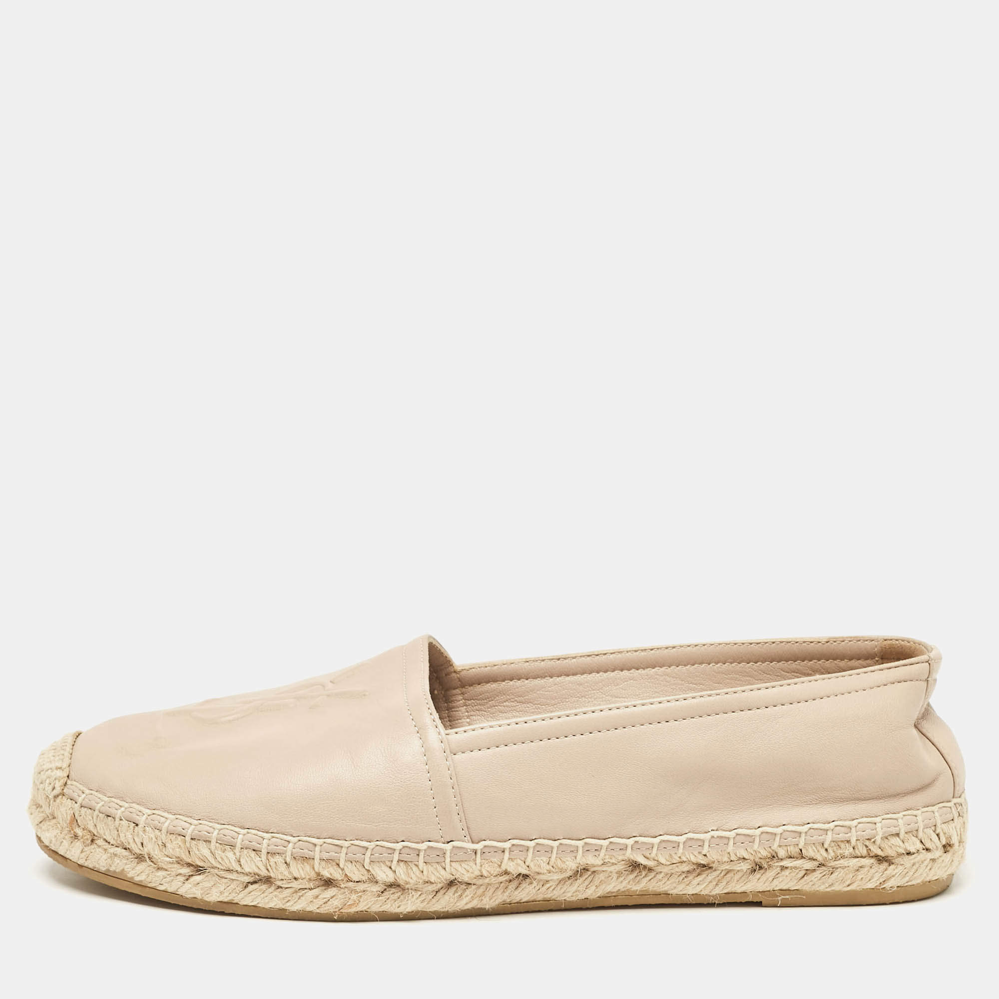 Pre Owned Saint Laurent Beige Leather Cassandre Espadrille Flats Size 36.5
