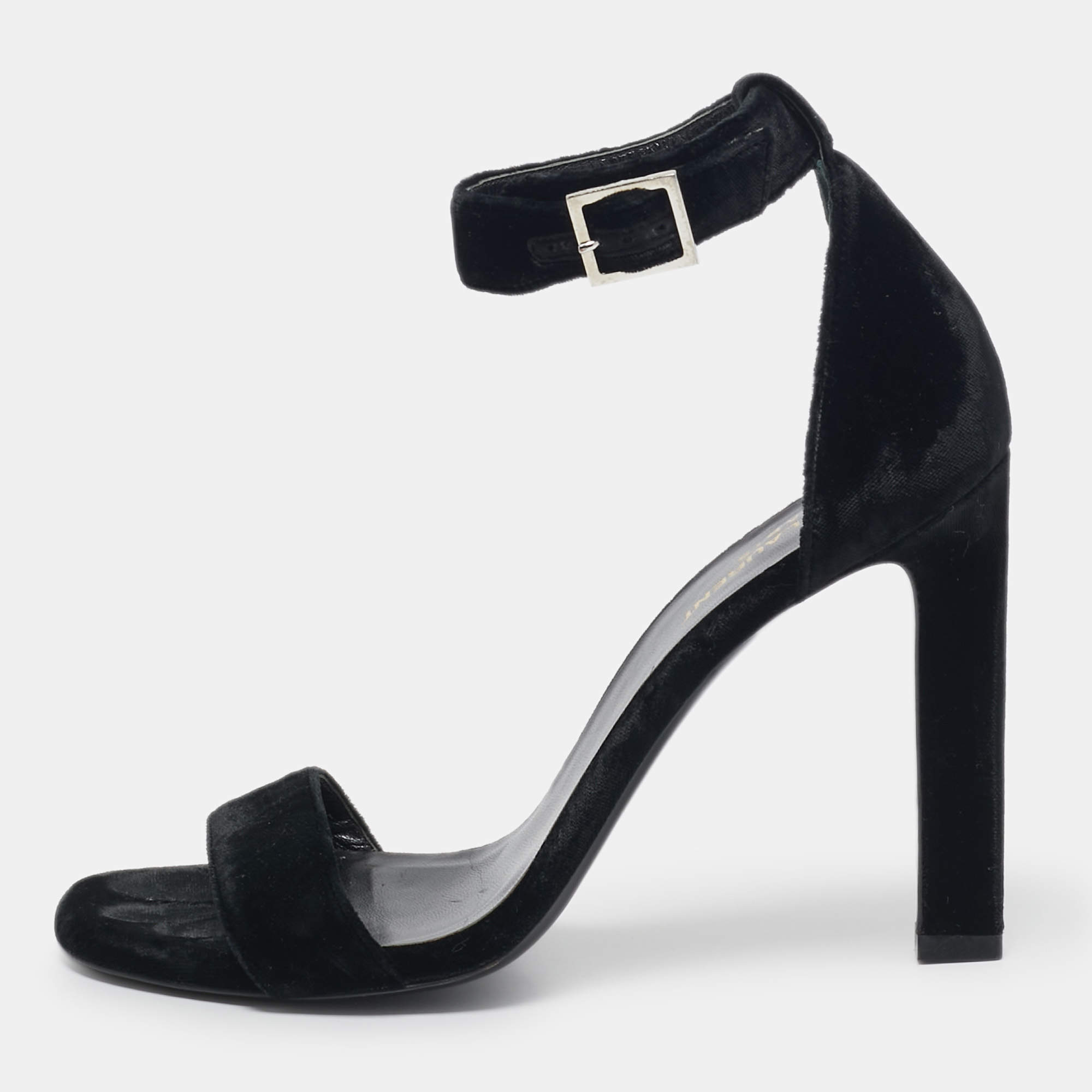 Pre Owned Saint Laurent Black Velvet Grace Sandals Size 38