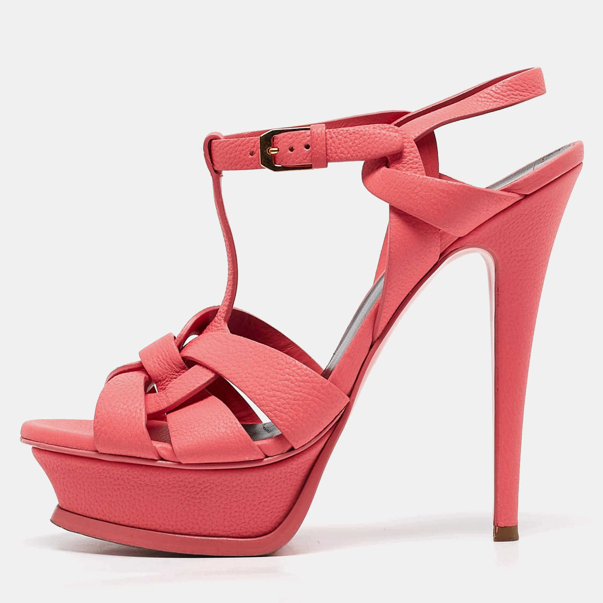 Saint Laurent Pink Leather Tribute Sandals Size 37.5