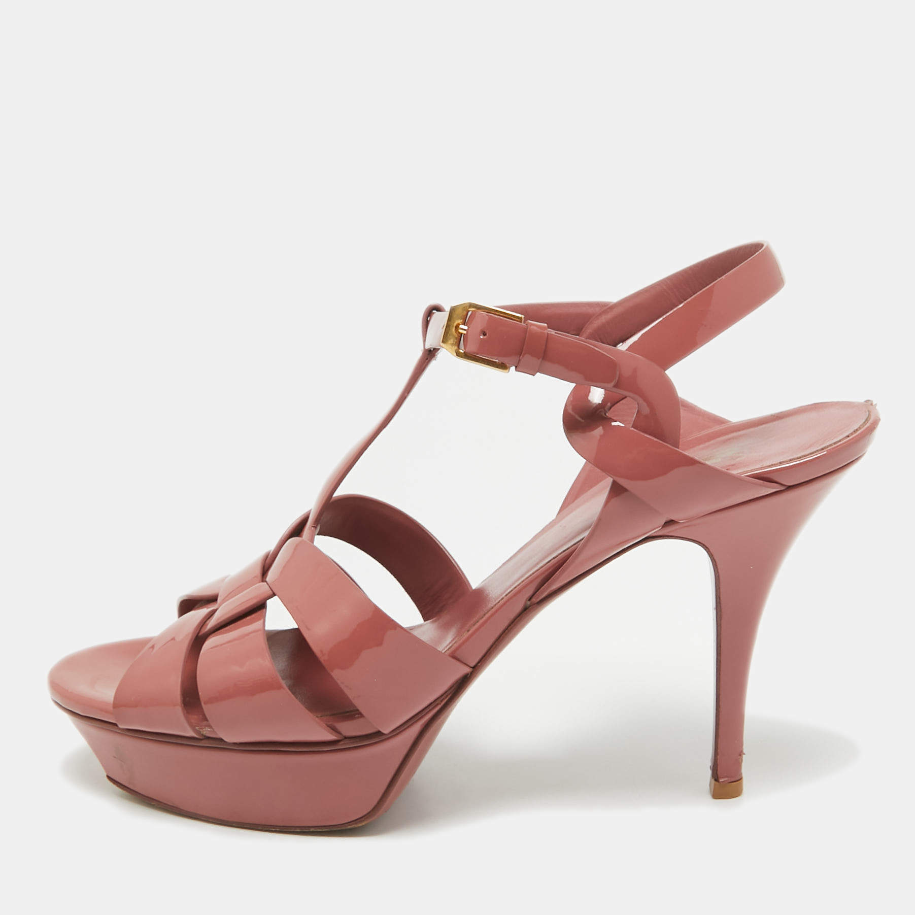 Pre Owned Saint Laurent Pink Patent Leather Tribute Sandals Size 41