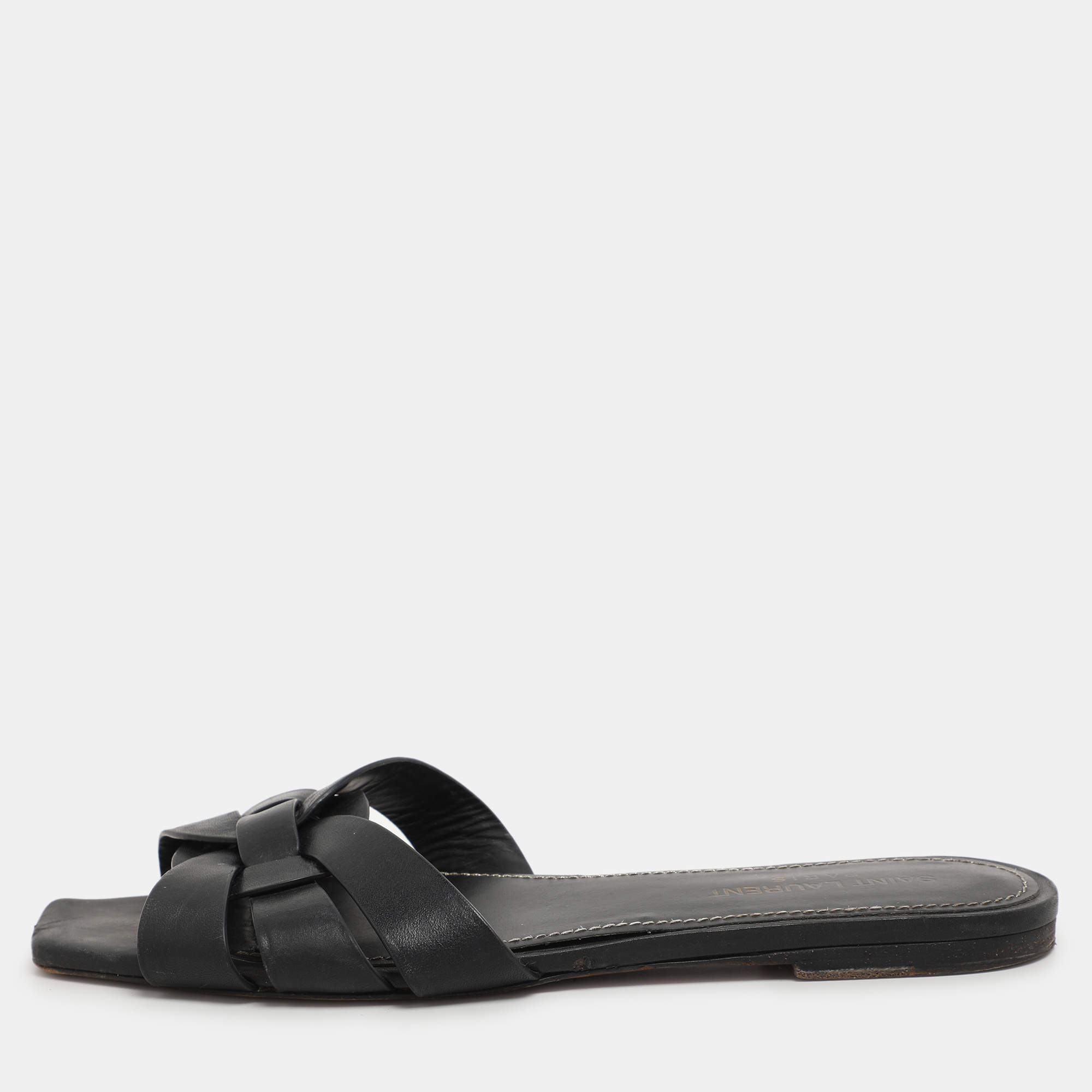 Saint Laurent Black Leather Tribute Flats Size 37.5