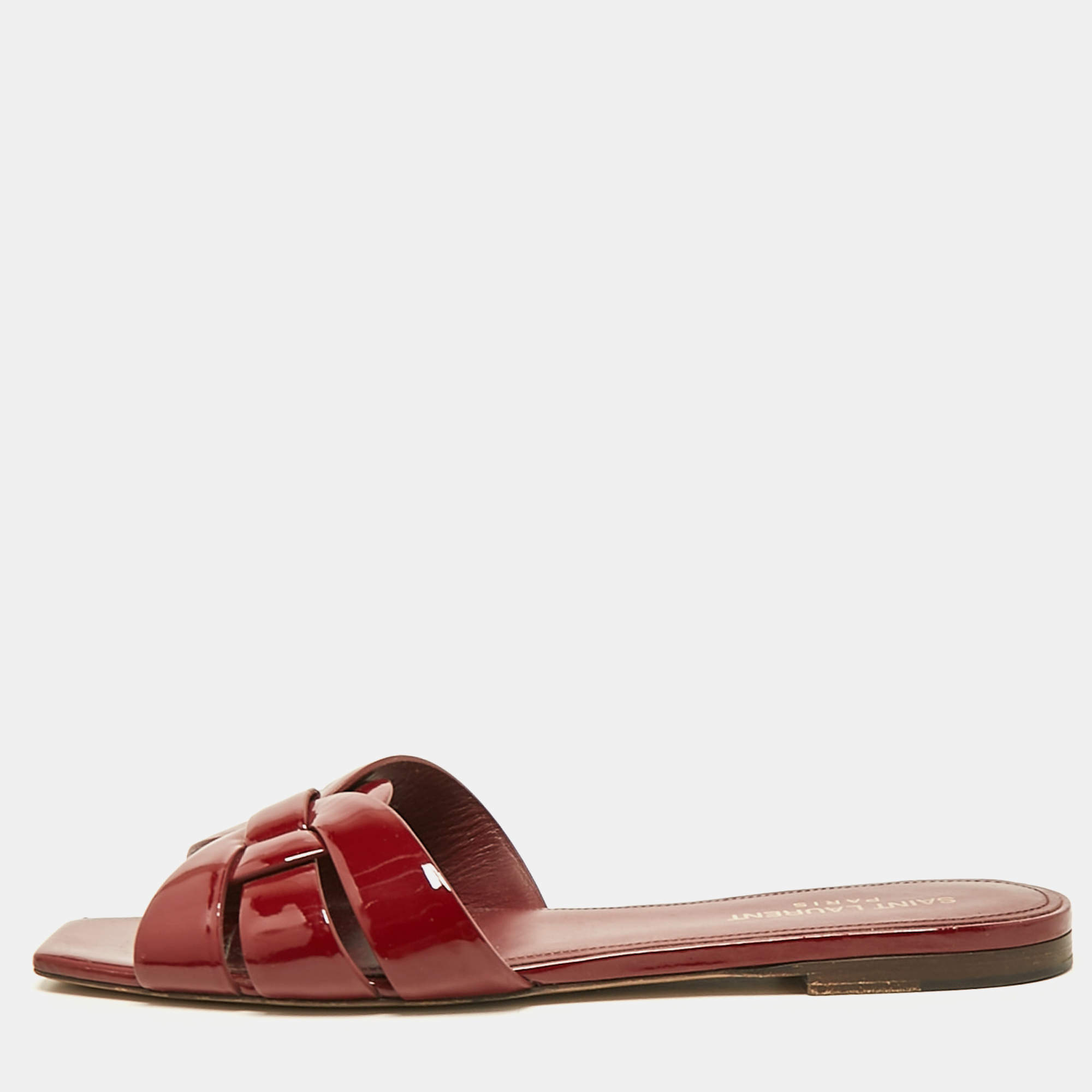 Saint Laurent Red Patent Leather Tribute Flat Slides Size 39