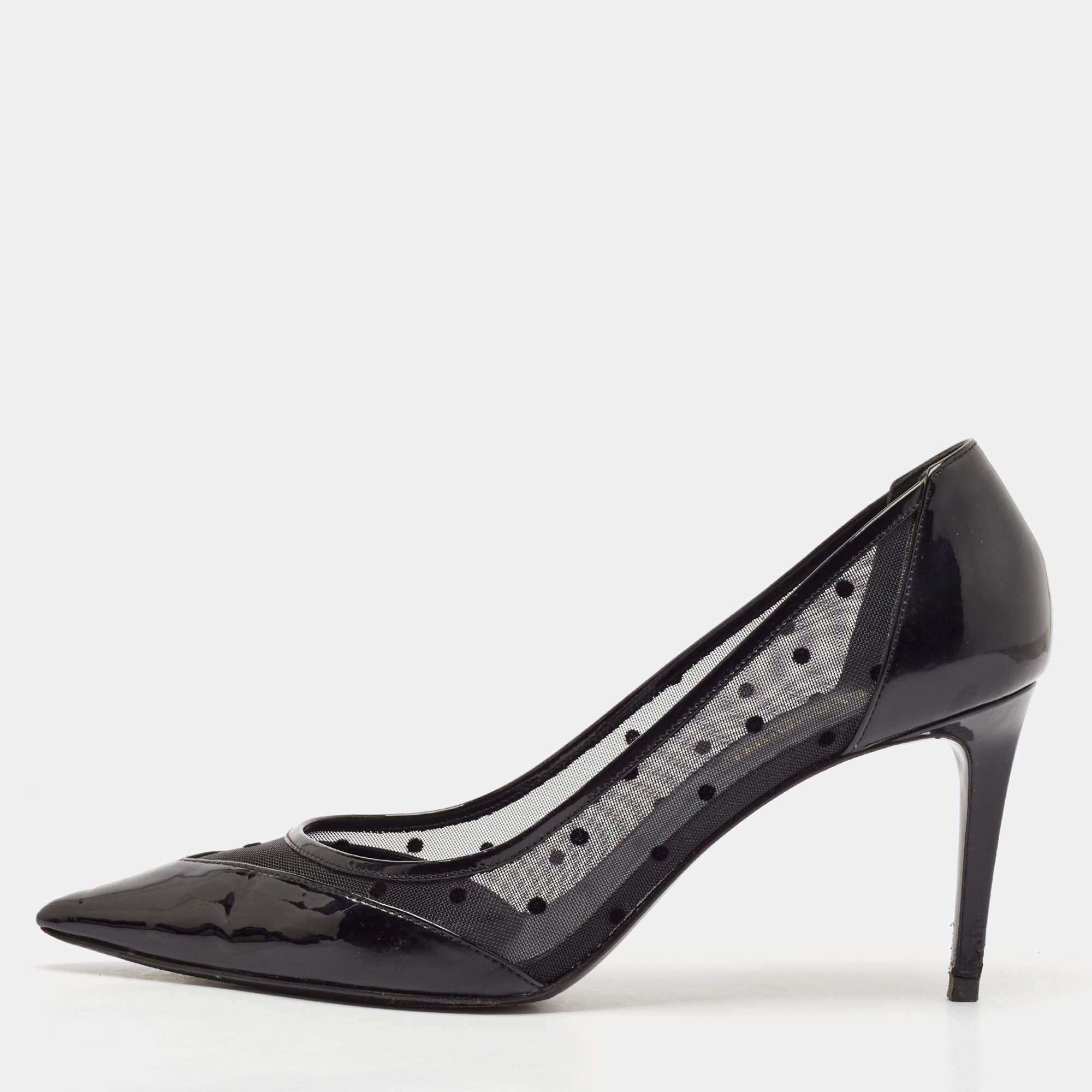 Saint Laurent Black Mesh and Leather Pointed Toe Pumps Size 39