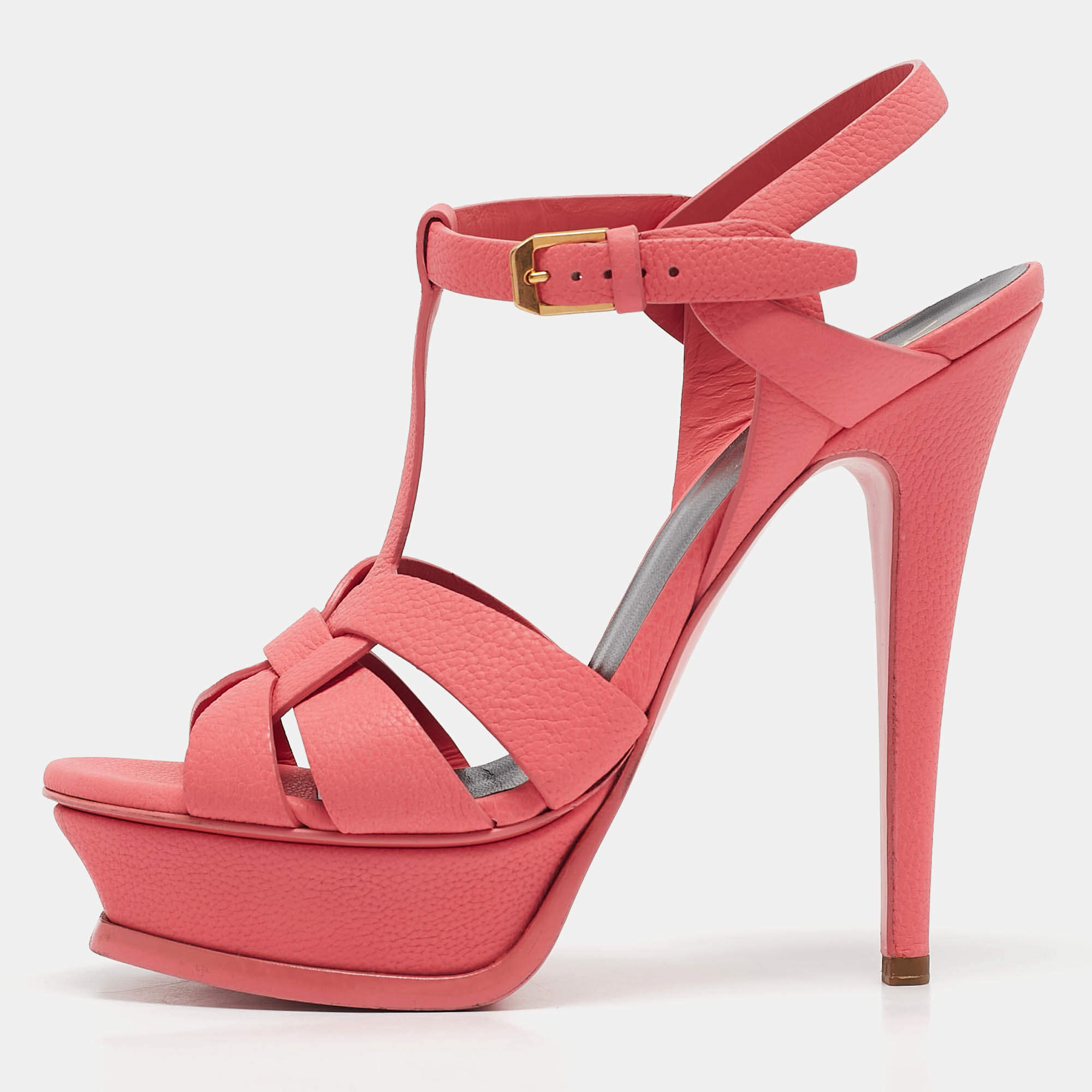 مملوكة مسبقًا Saint Laurent Coral Pink Leather Tribute Sandals Size 36