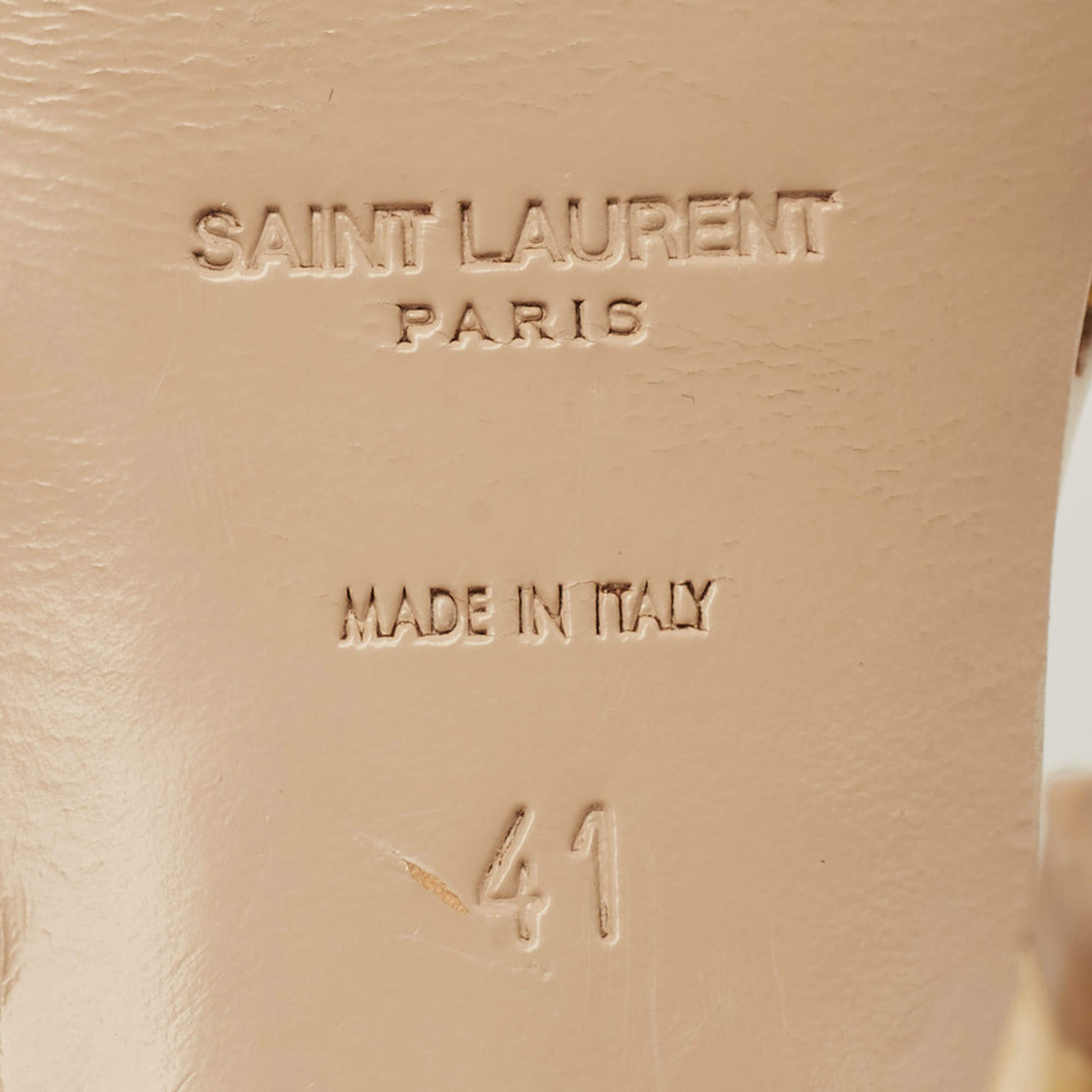 مملوكة مسبقًا Saint Laurent Beige Patent Leather Tribute Platform Ankle Strap Sandals Size 41