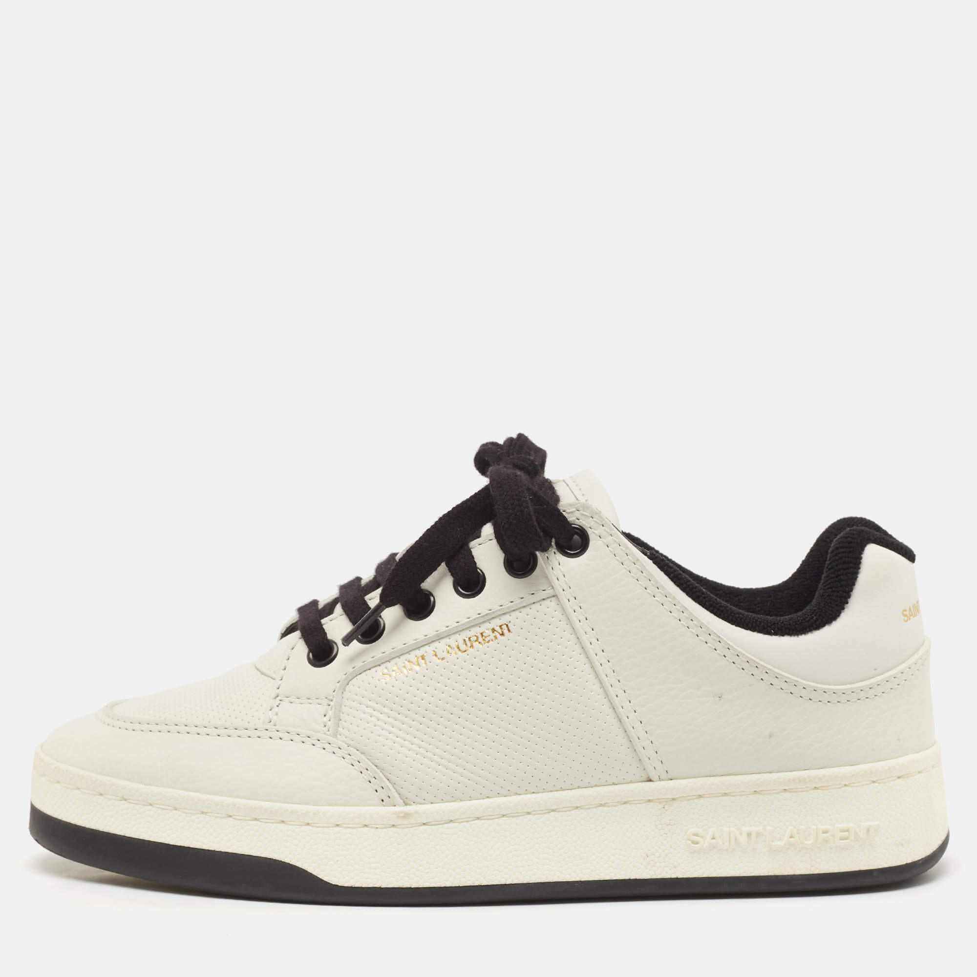 Saint Laurent Black/White Leather SL/61 Lace Up Sneakers Size 38.5