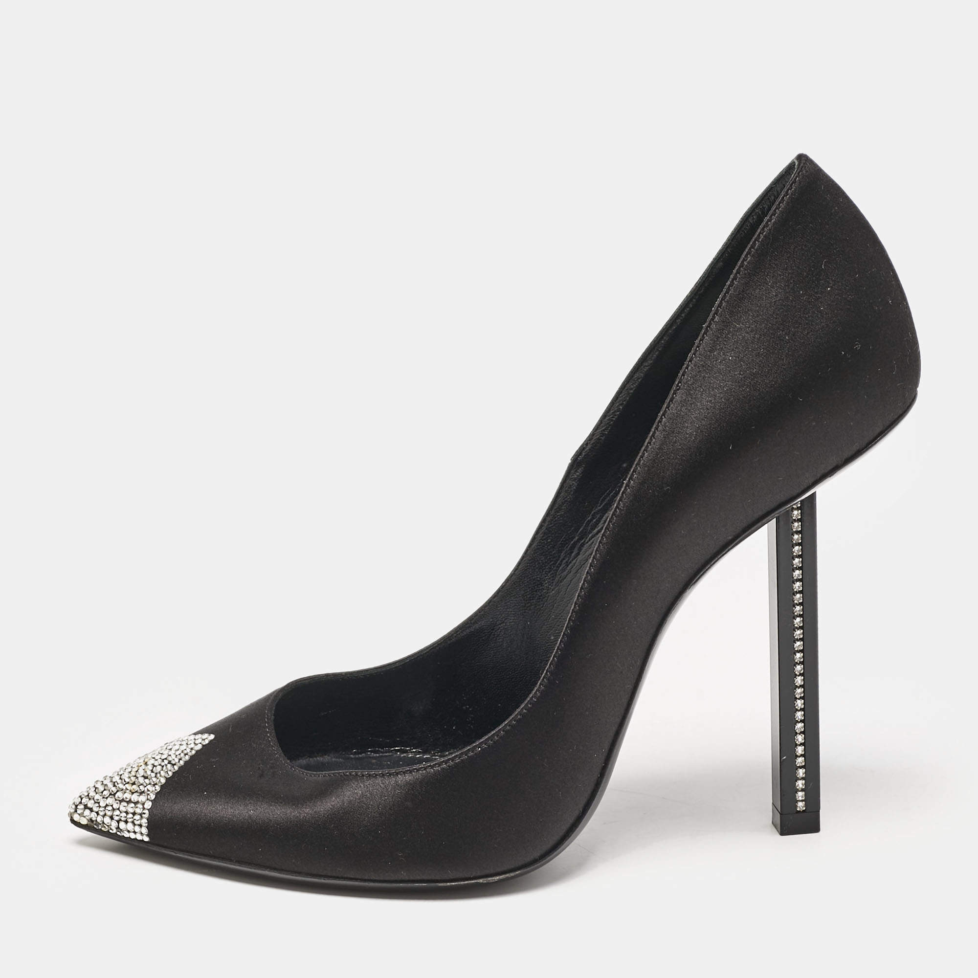 Saint Laurent Black Satin Tower Pumps Size 37