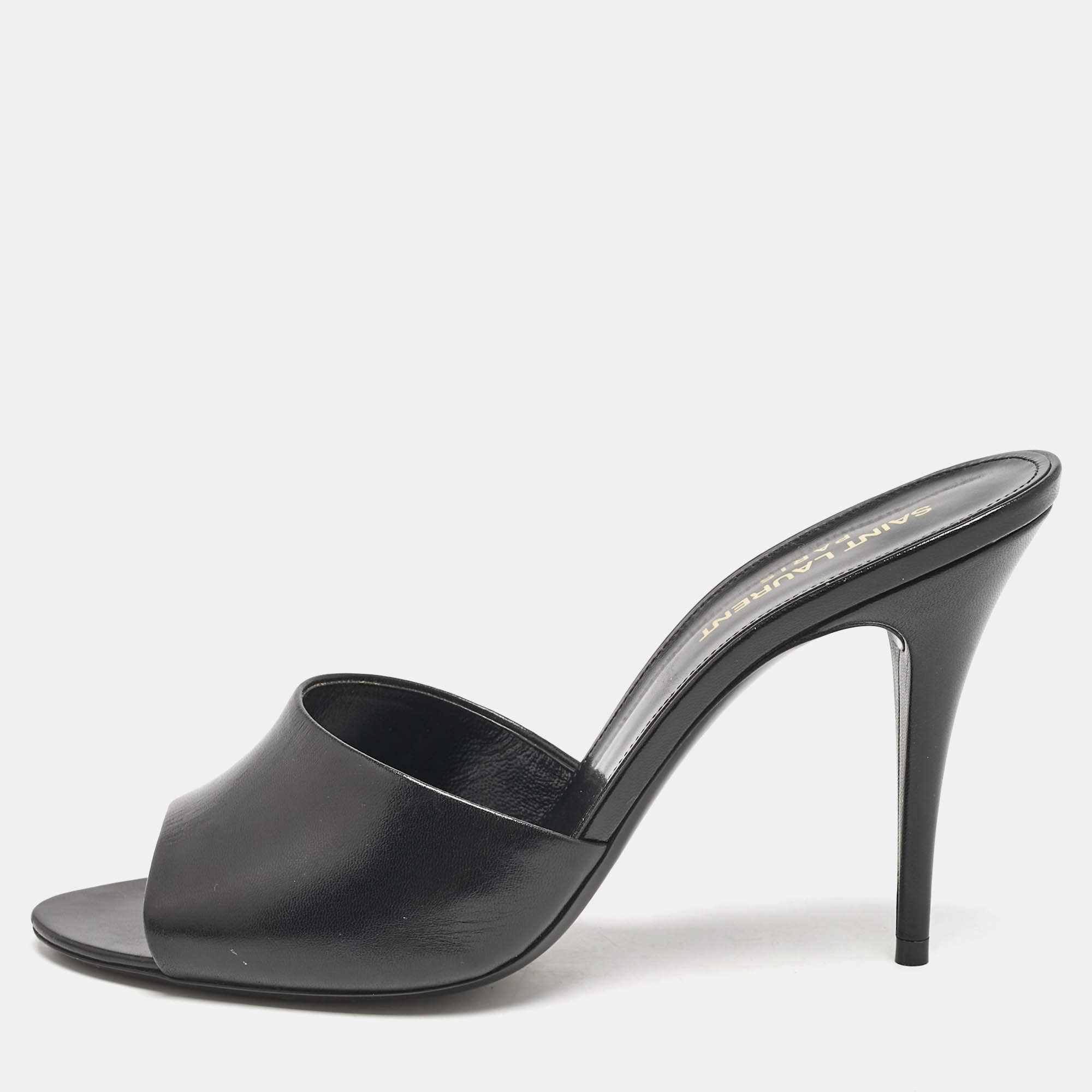 Saint Laurent Black Leather Belfagor Open Toe Slide Sandals Size 39