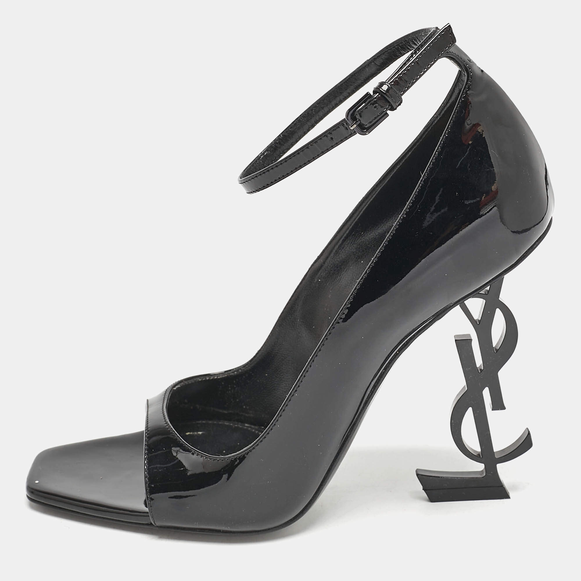 Saint Laurent Black Patent Leather Opyum Peep Toe Pumps Size 36