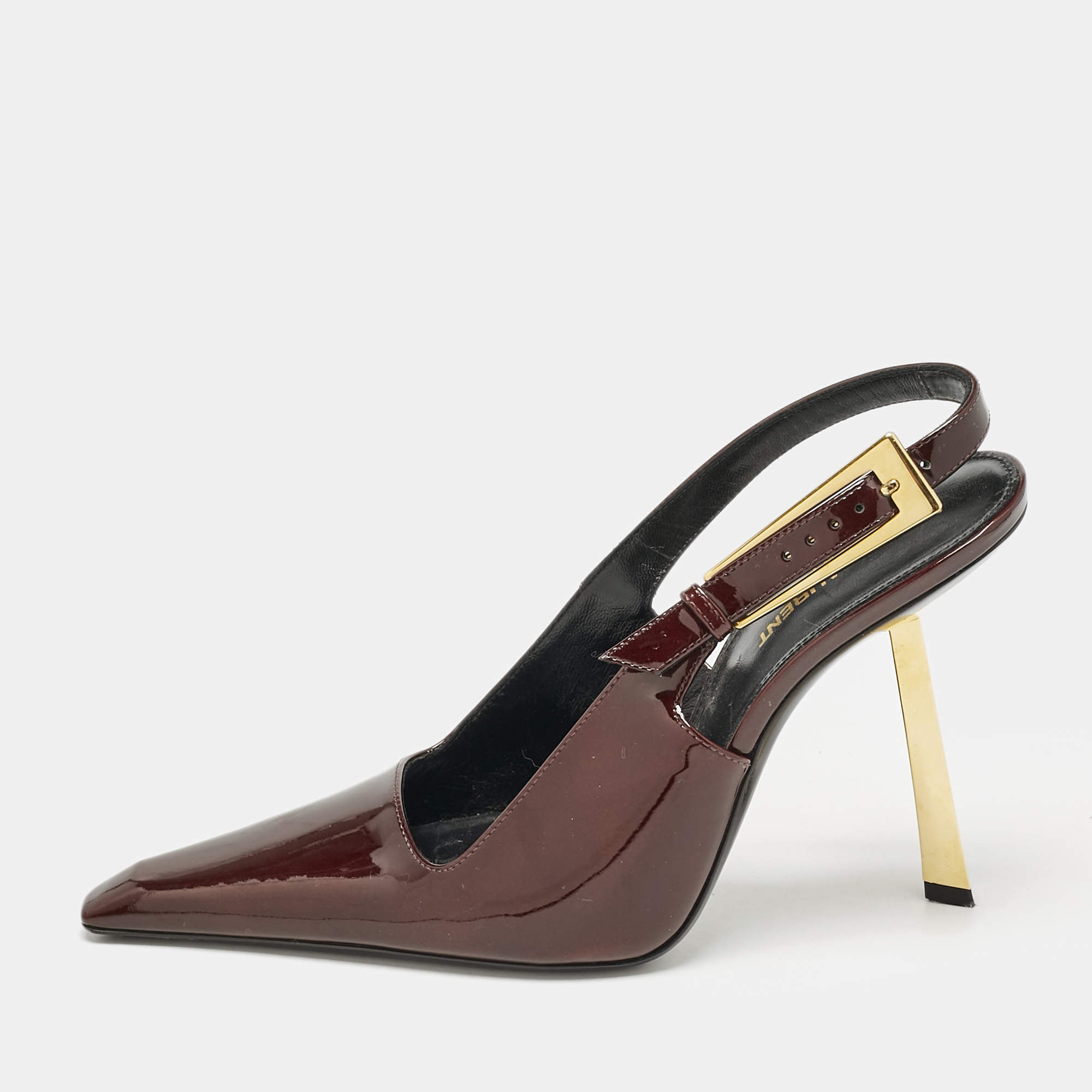 Saint Laurent Dark Burgundy Patent Leather Lee Slingback Pumps Size 39
